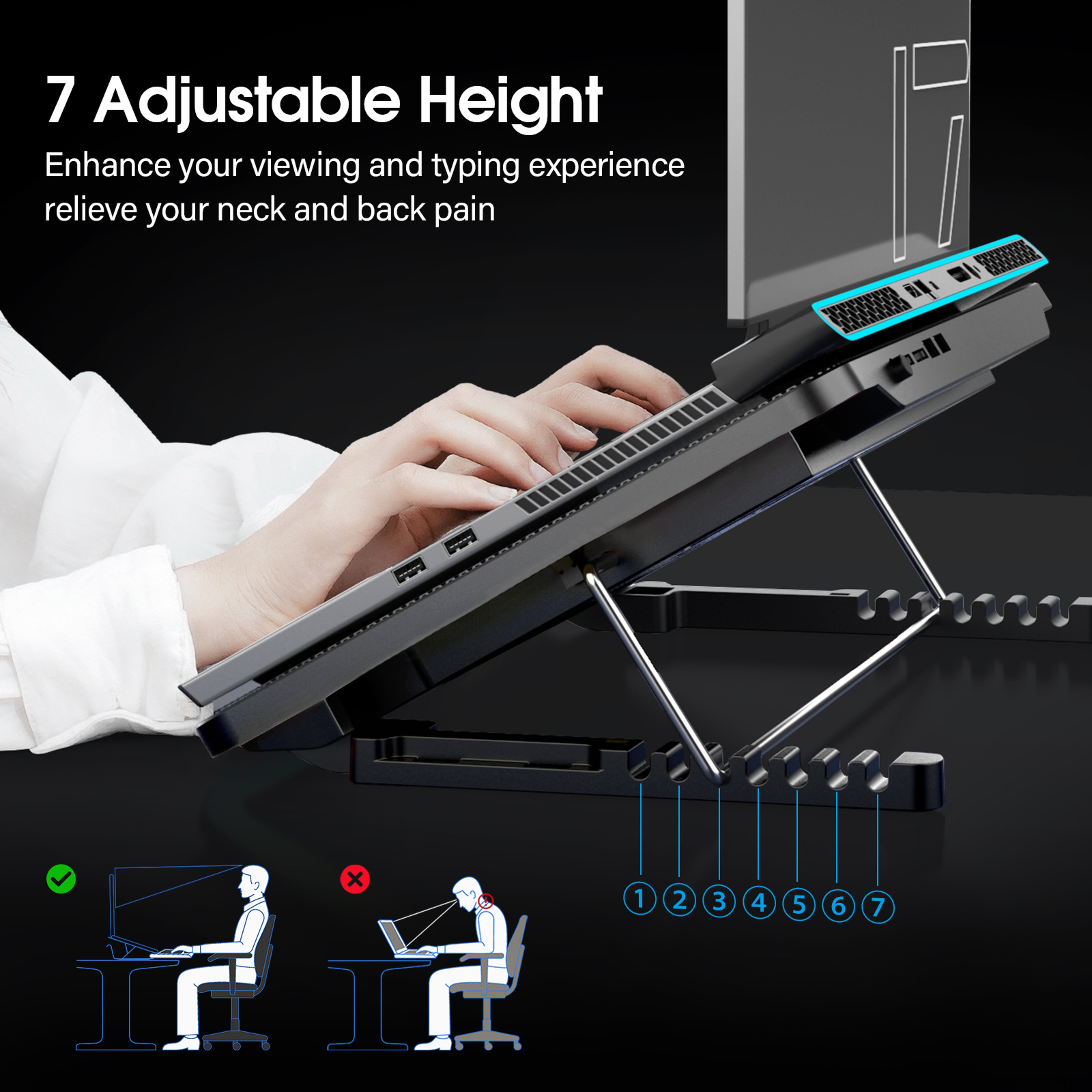 Laptop Cooling Pad with 6 Quiet Fans, 7 Height Adjustable Stand, Ergonomic Laptop Cooler with Mobile Phone Holder – view 4
