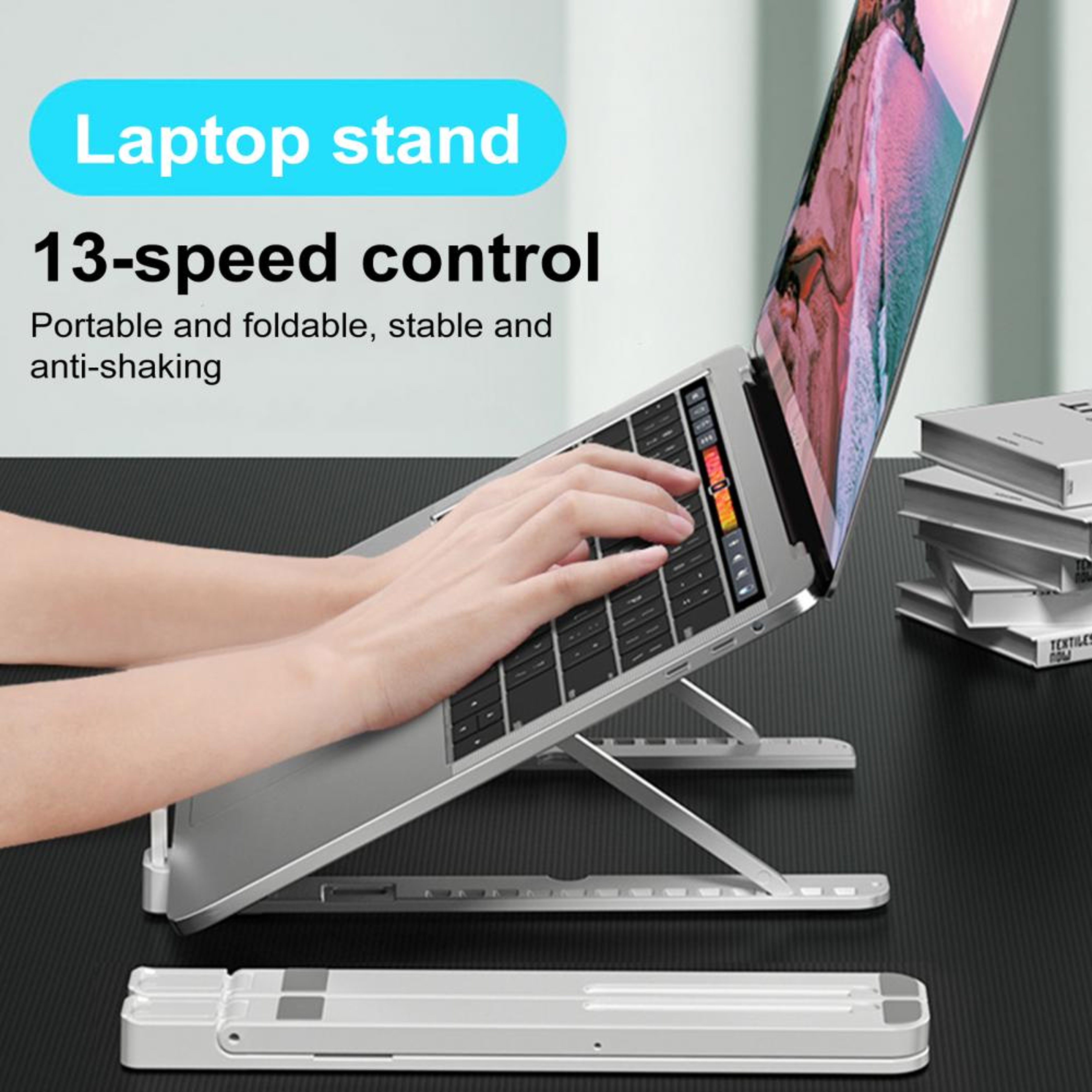 Adjustable Laptop Bracket, Ergonomic Laptop Stand with Fan, Portable Height Adjustable Riser Bracket for High Stability – view 1