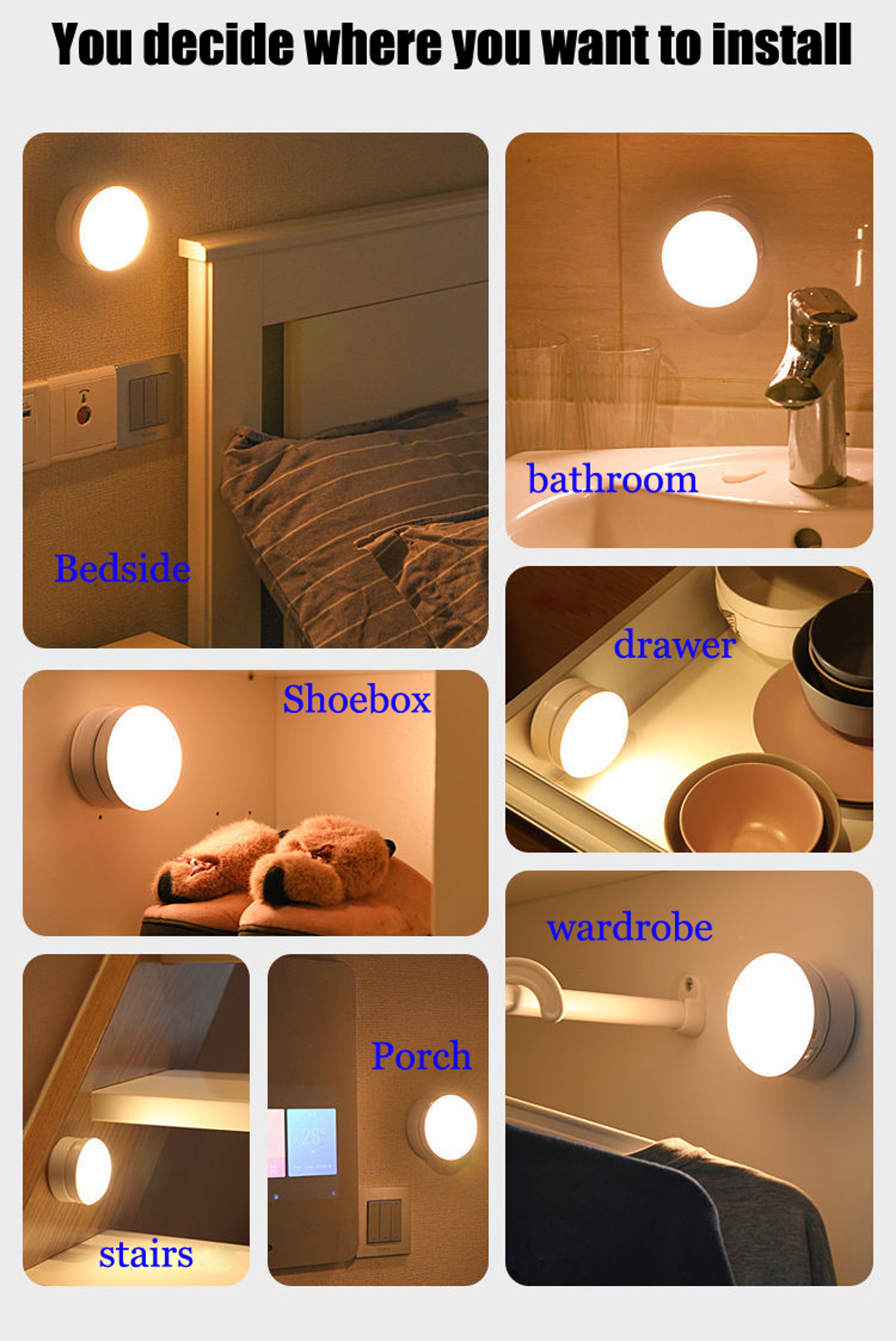 Led Night Light, USB Charging, Motion Sensor, Round Energy-saving, Sound Light Control, Led Lamps Bedroom, Corridor – view 6