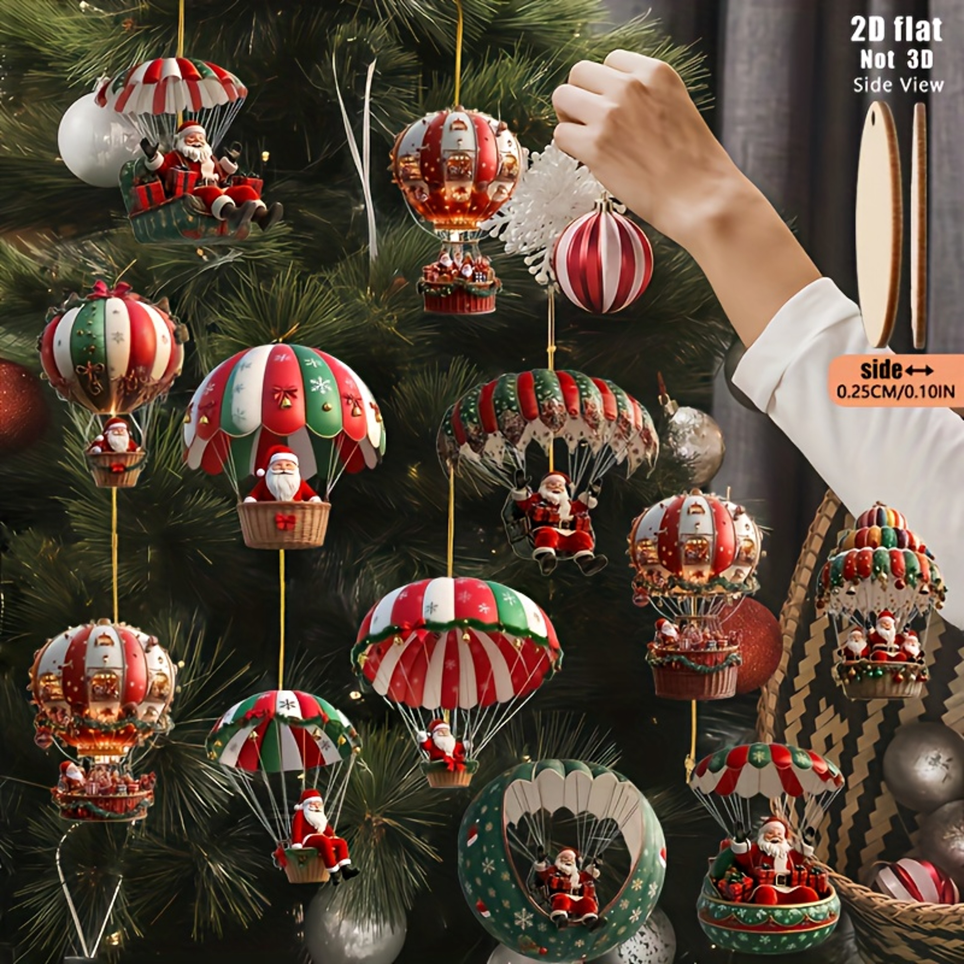 Christmas Tree Wooden Hanging Decorations, Mobile Santa Claus, Hot Air Balloon, Festive Holiday Ornament Kit – view 4