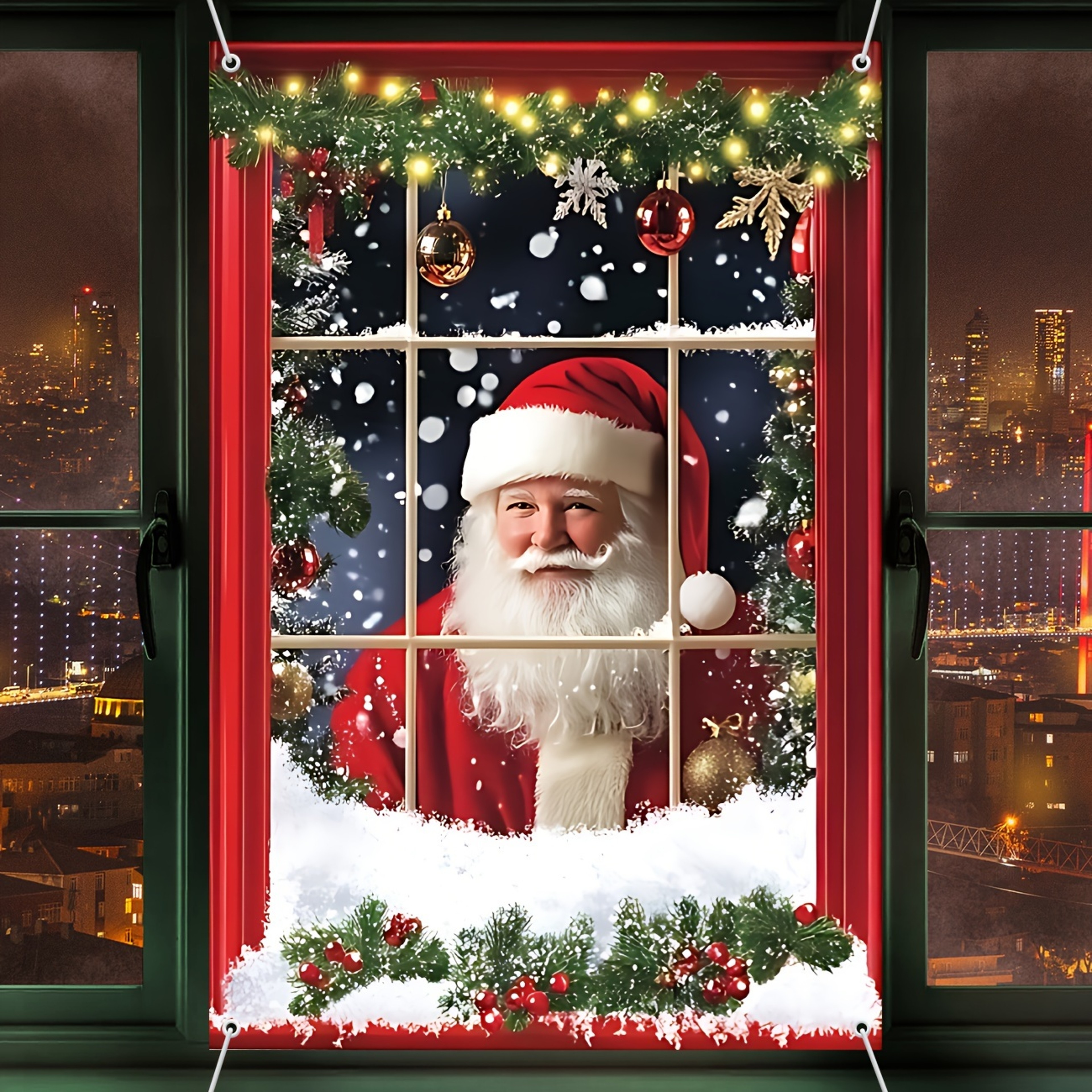 Christmas Snowman Door Cover, Christmas Decoration Christmas Santa Claus Window Cover, Decoration Xmas Curtain Hanging – view 6