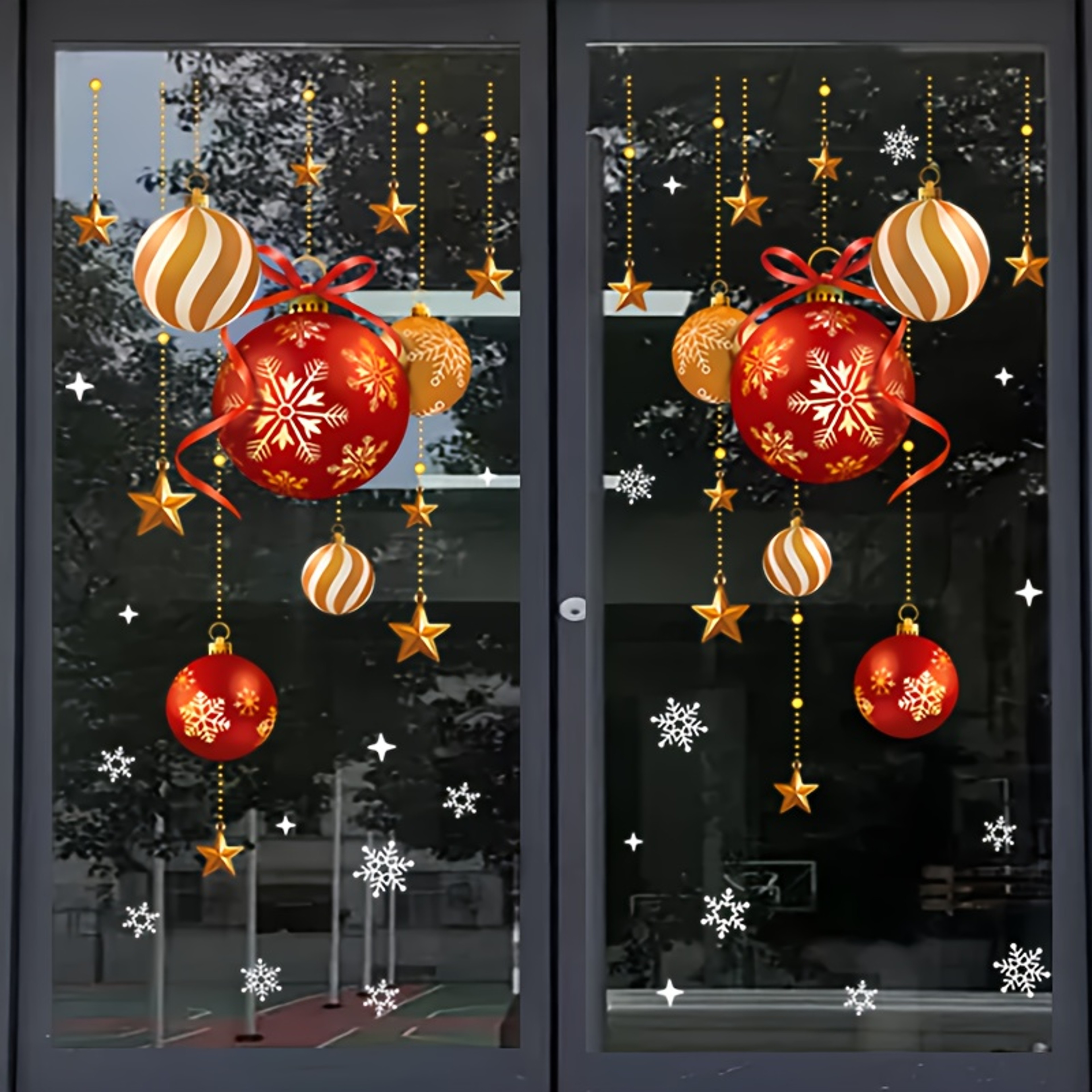 Festive Atmosphere Decoration Snowflakes Stars Colorful Balls Christmas Stickers Decorative Glass W 0