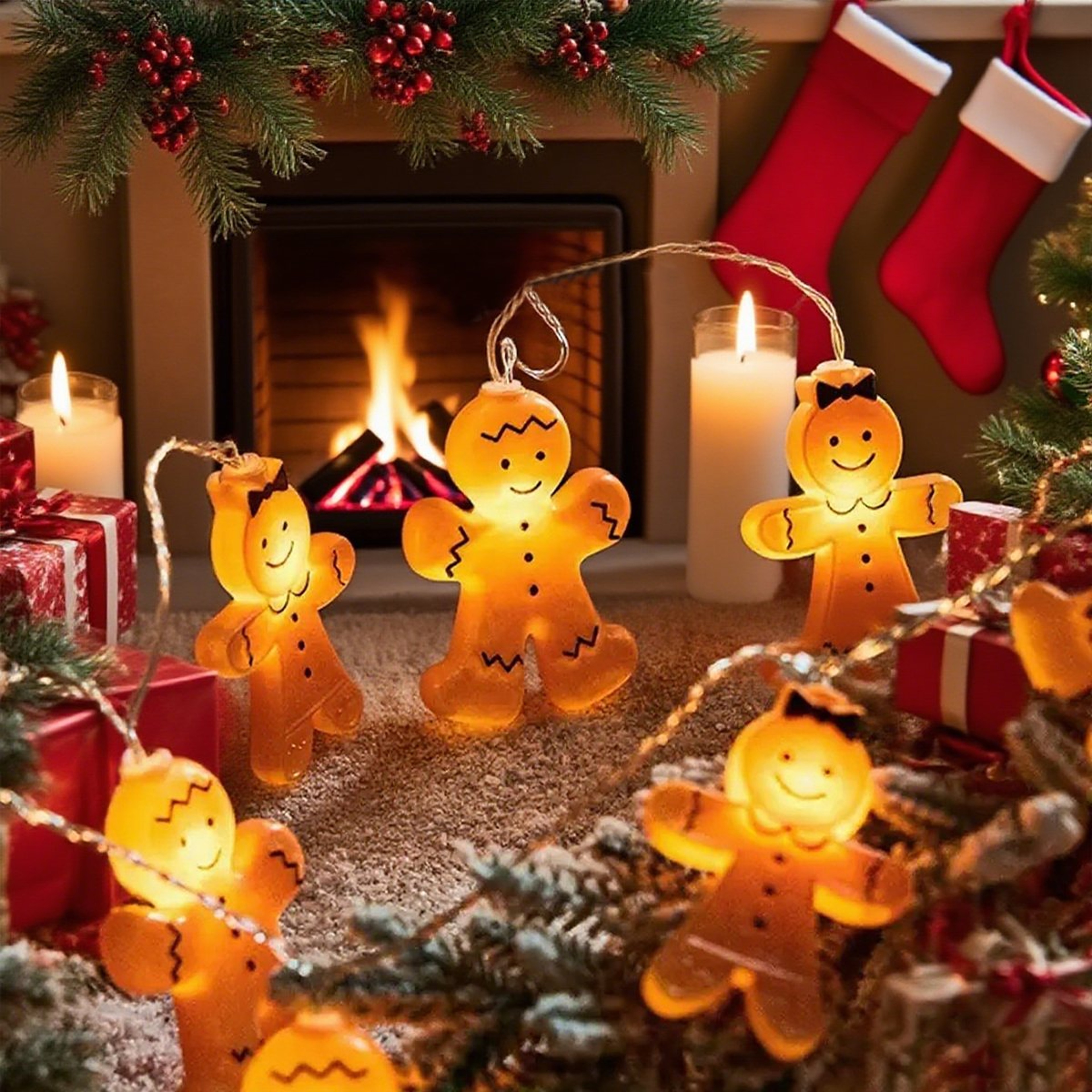 Christmas Light String for Home Decor, Blow Molded Gingerbread Man LED Decorative Light, Window Party Indoor Decoration – view 3
