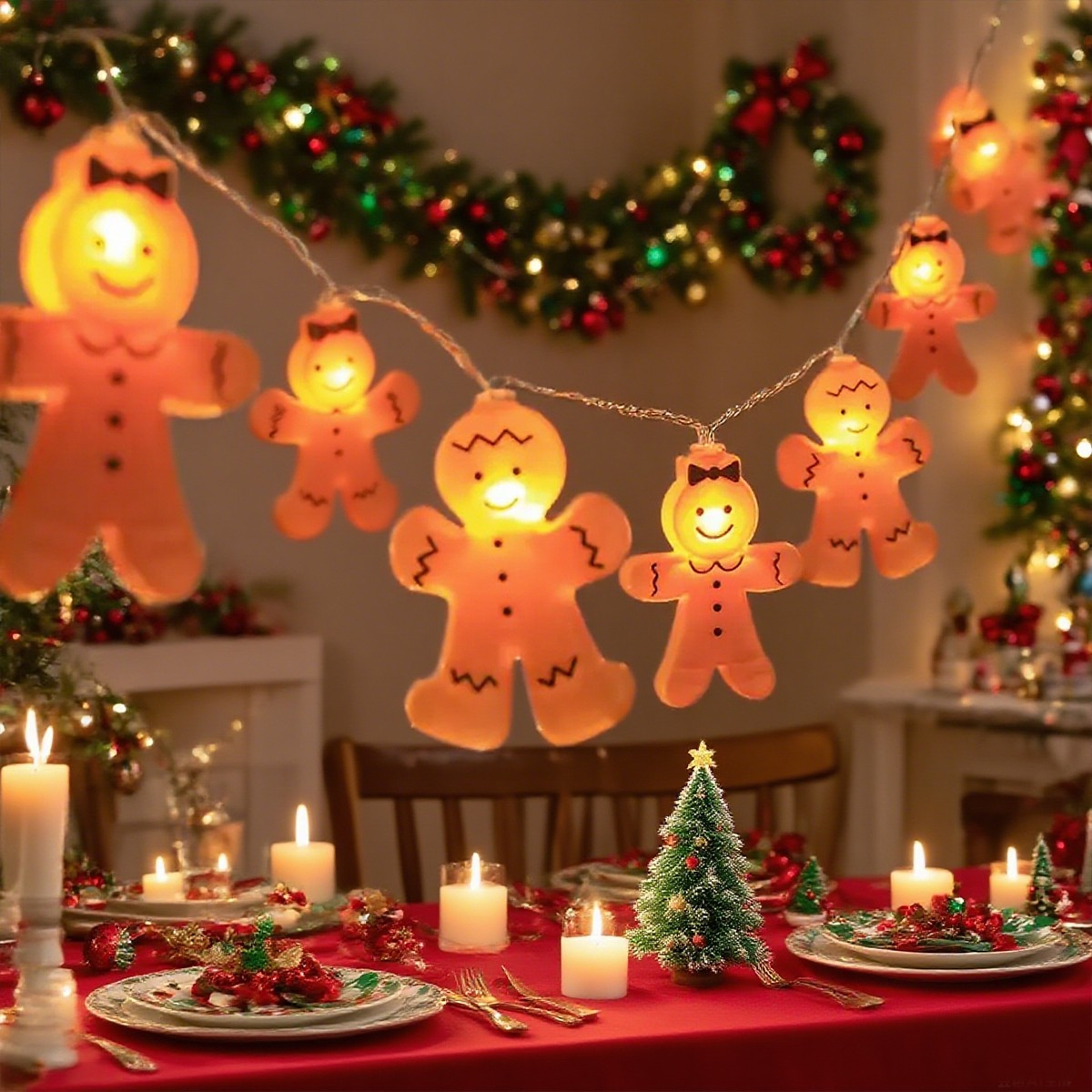 Christmas Light String for Home Decor, Blow Molded Gingerbread Man LED Decorative Light, Window Party Indoor Decoration – view 7