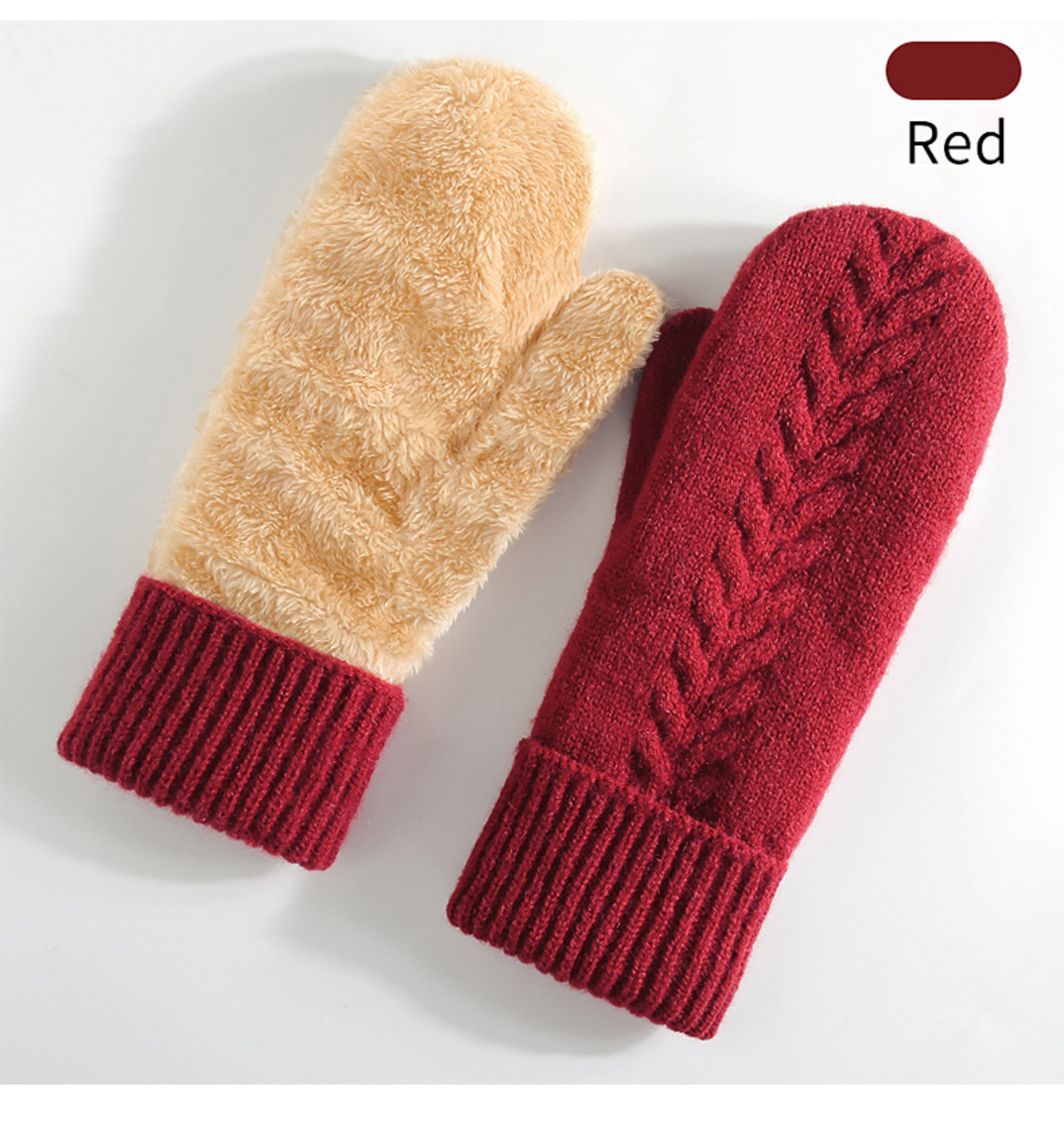 Knitted Winter Gloves, Double Layer Velvet, Thick Warm Finger Gloves, Cozy Thermal Cover – view 11