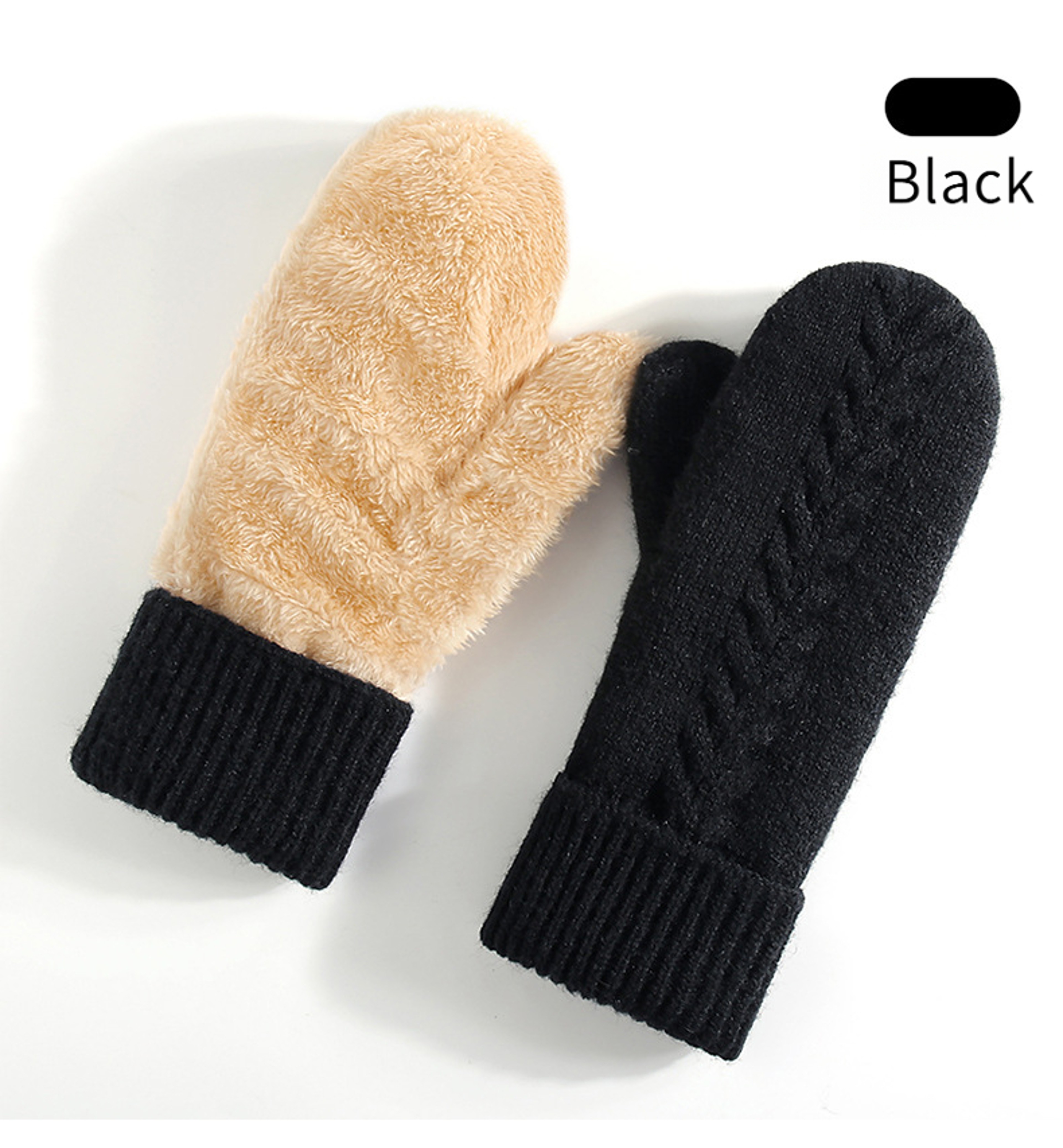 Knitted Winter Gloves, Double Layer Velvet, Thick Warm Finger Gloves, Cozy Thermal Cover – view 12