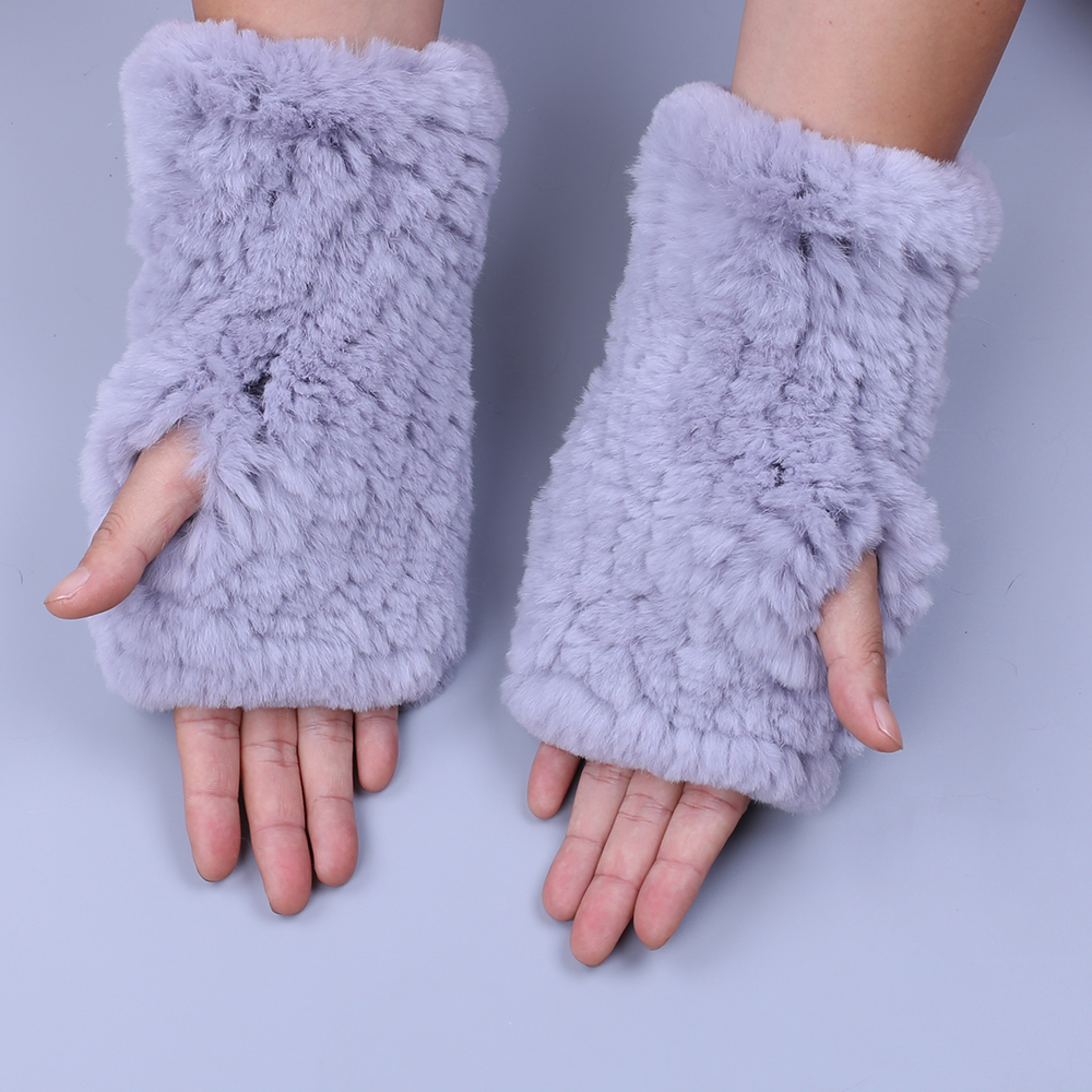 Fashion Real Rex Rabbit Fur Gloves, Womens Winter Finger less Mittens, Genuine Fur Wrist Warmers – view 5