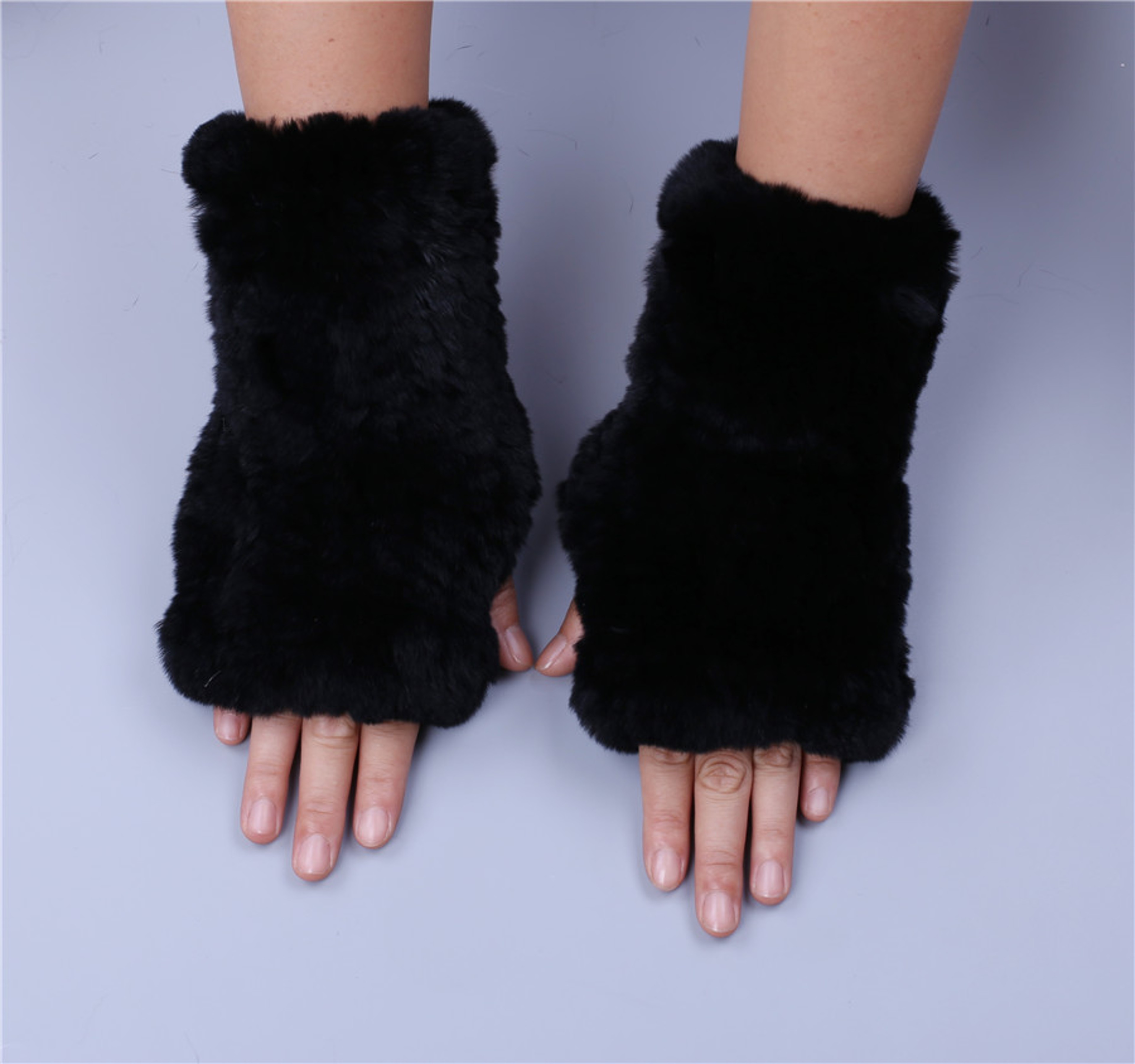 Fashion Real Rex Rabbit Fur Gloves, Womens Winter Finger less Mittens, Genuine Fur Wrist Warmers – view 14