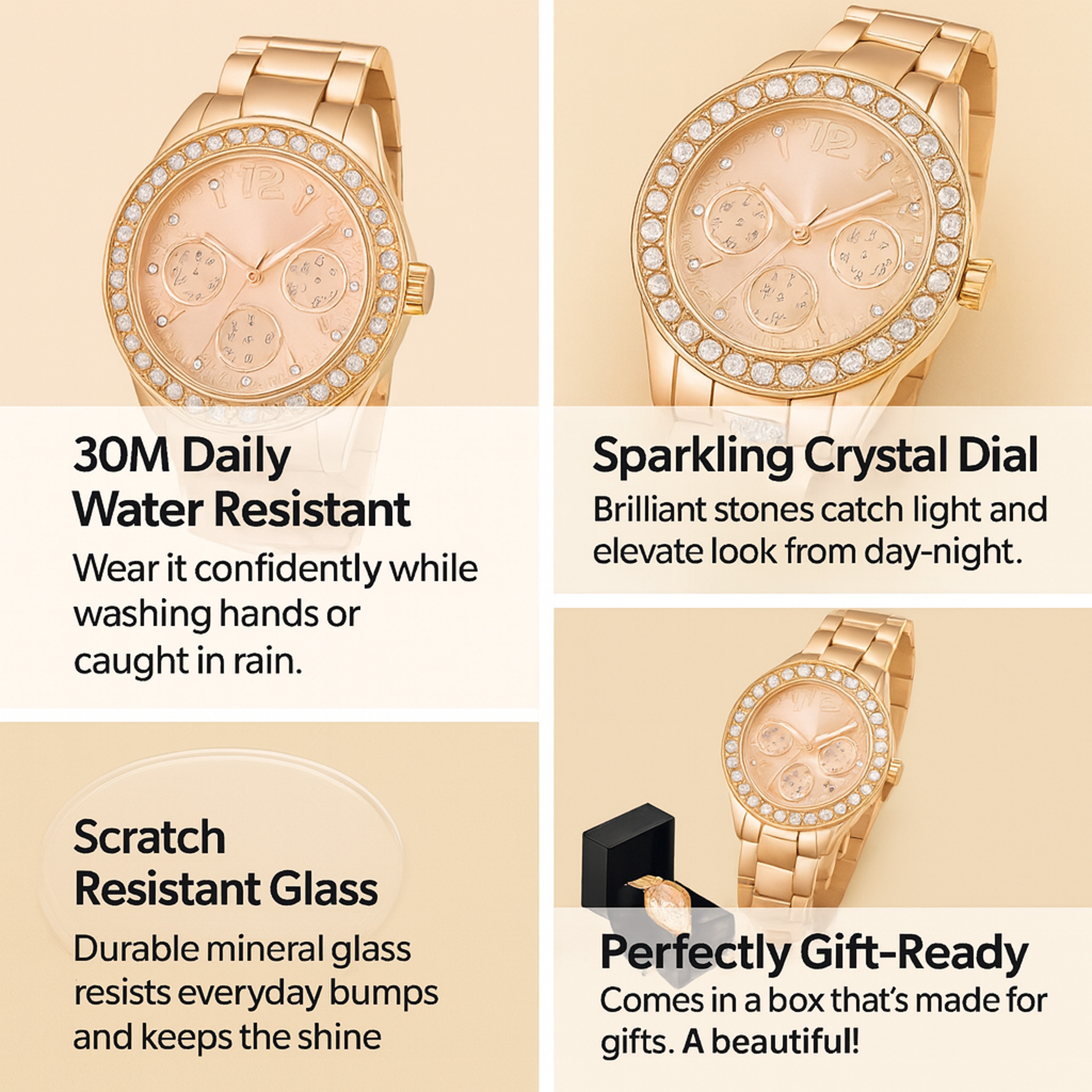 Waterproof Luxury Women's Watch Classic Stainless Steel Quartz Crystal Dial – view 8