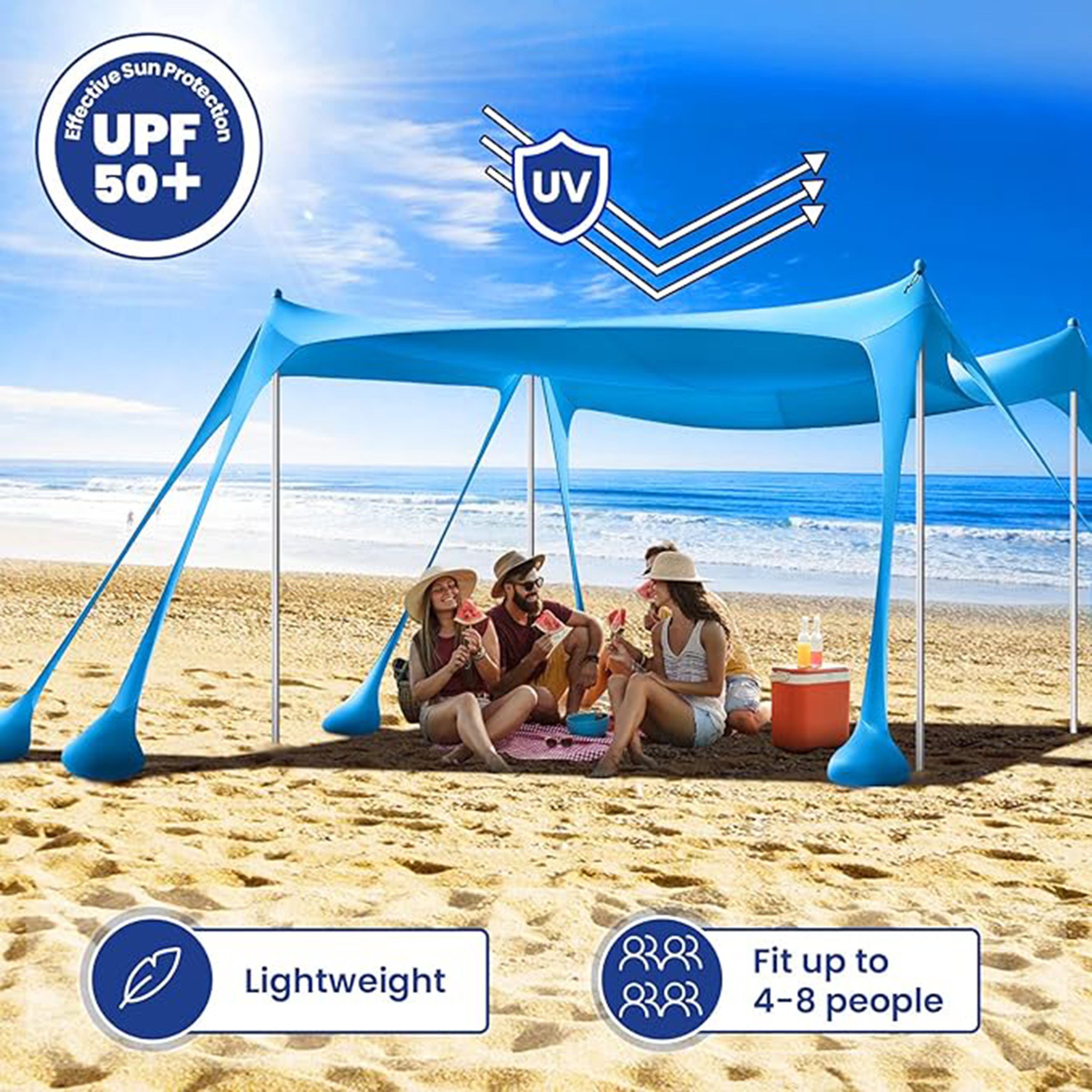Portable Beach Canopy Sun Shade with Sandbags and Poles for Family Camping – view 2