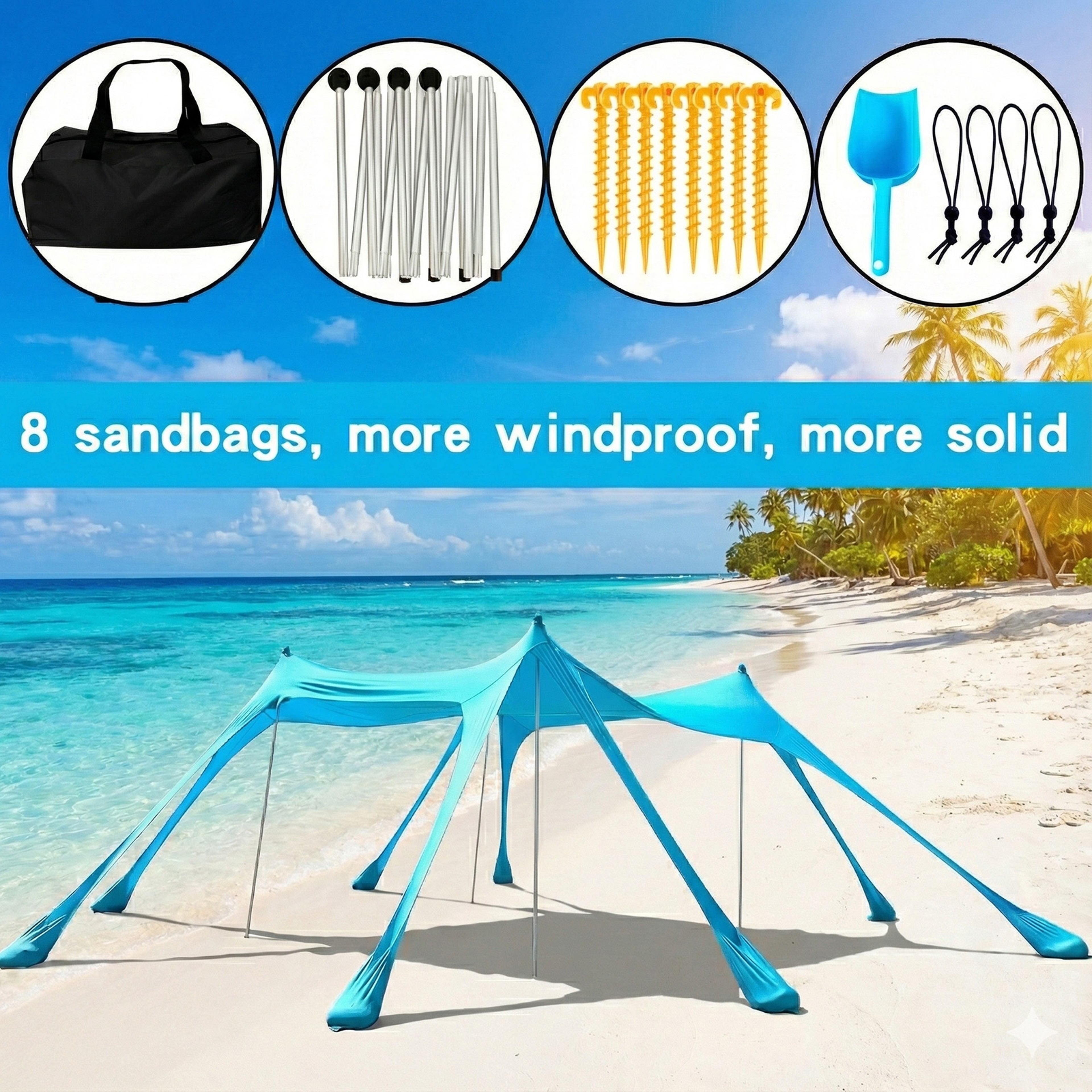Portable Beach Canopy Sun Shade with Sandbags and Poles for Family Camping – view 7