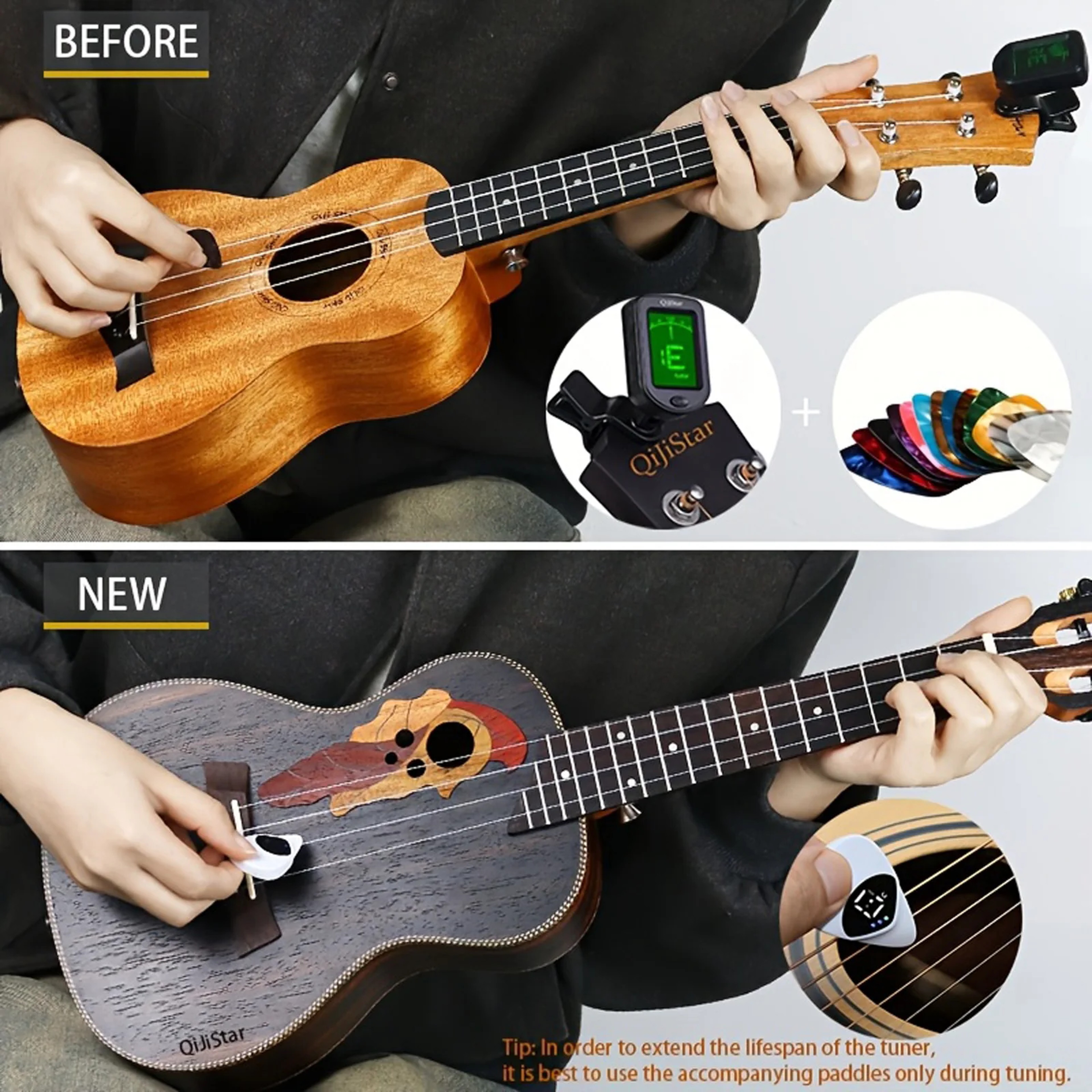 Guitar Pick Tuner for Acoustic Guitar & Ukulele with Digital Pitch Calibration – view 4