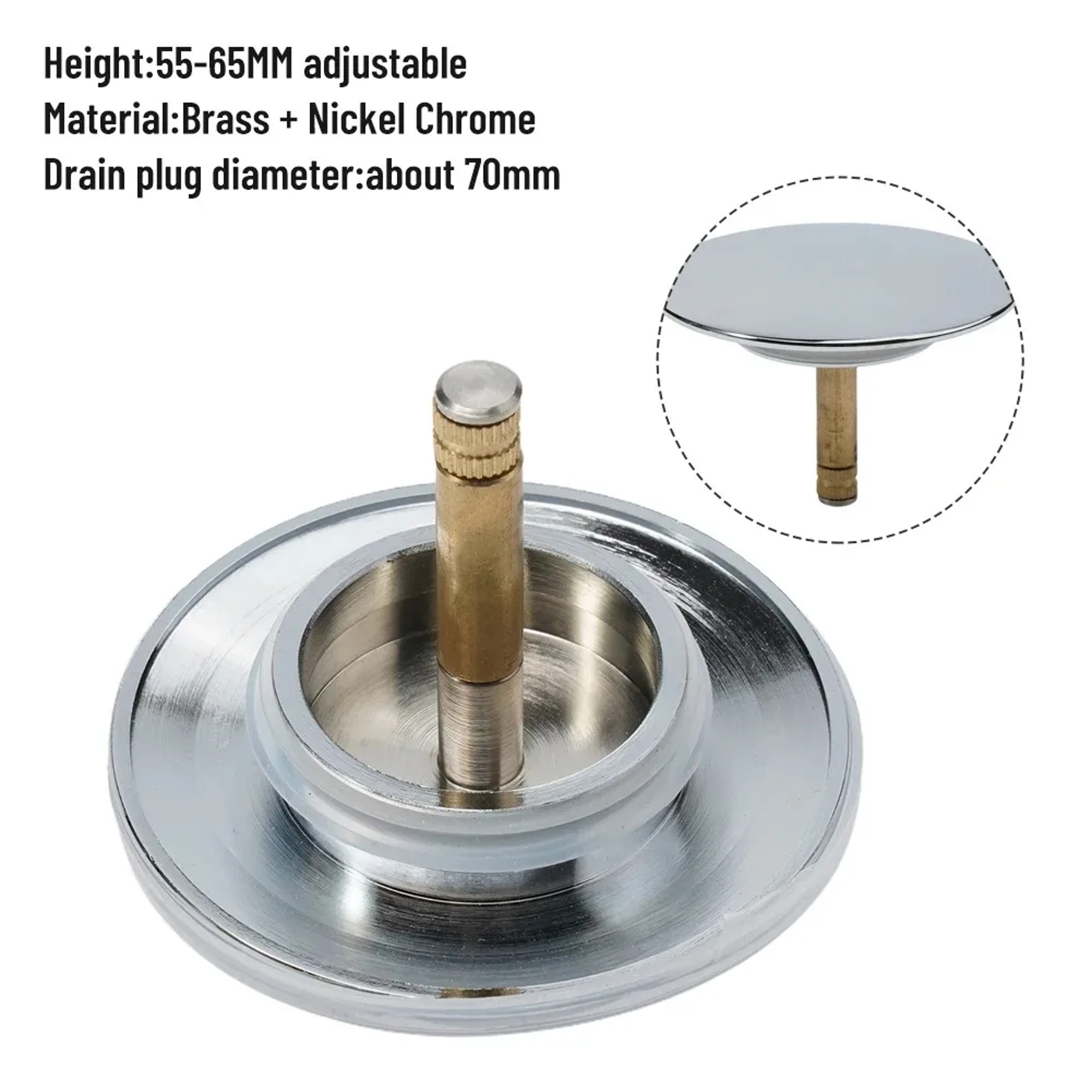 Premium Bathtub Drain Stopper for Sinks & Baths Silver Pop Up Plug – view 3