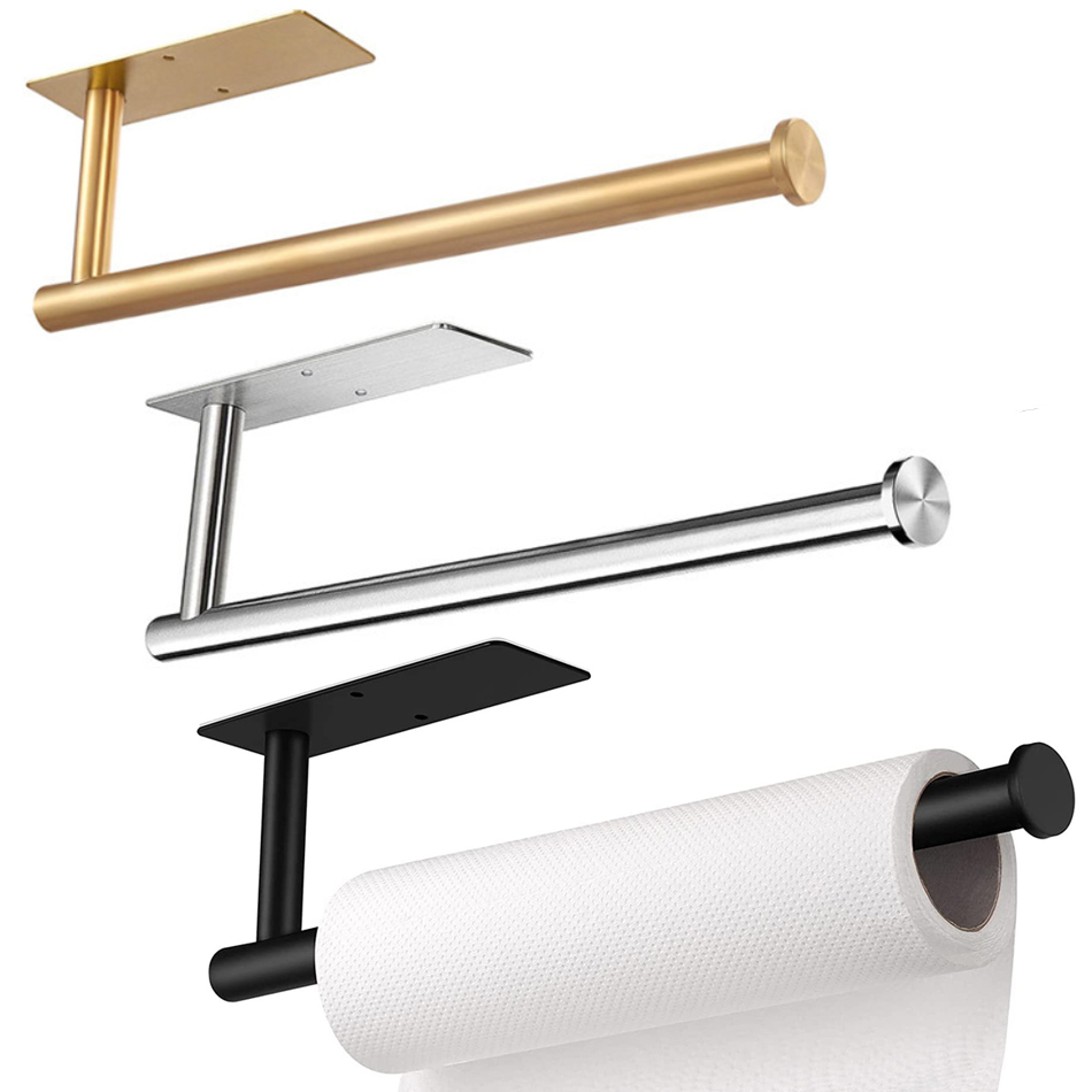 Adhesive Toilet Paper Holder Brushed Gold Stainless Steel Towel Rack – view 1