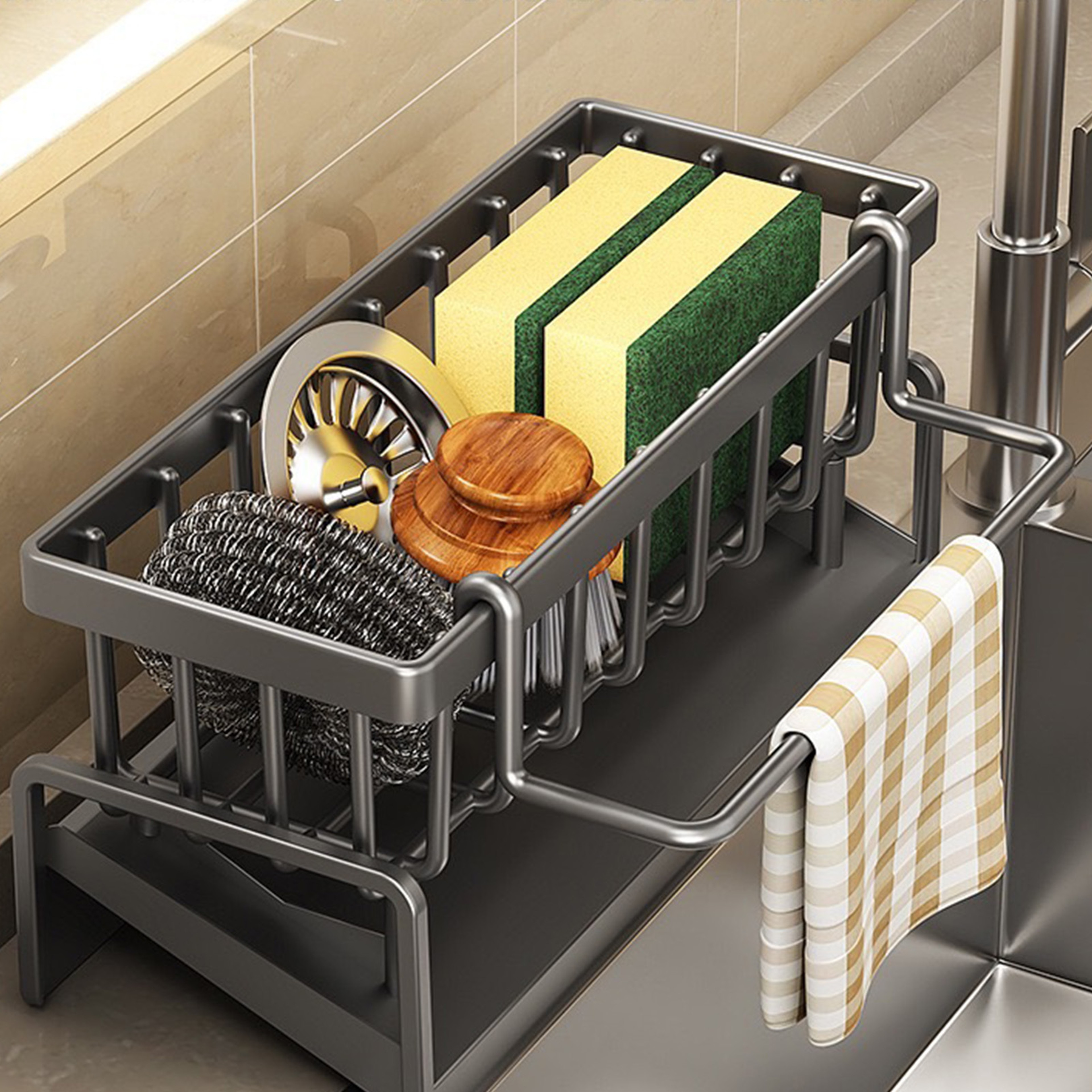 Multifunctional Kitchen Sink Organizer Rack for Sponge & Soap Storage – view 1