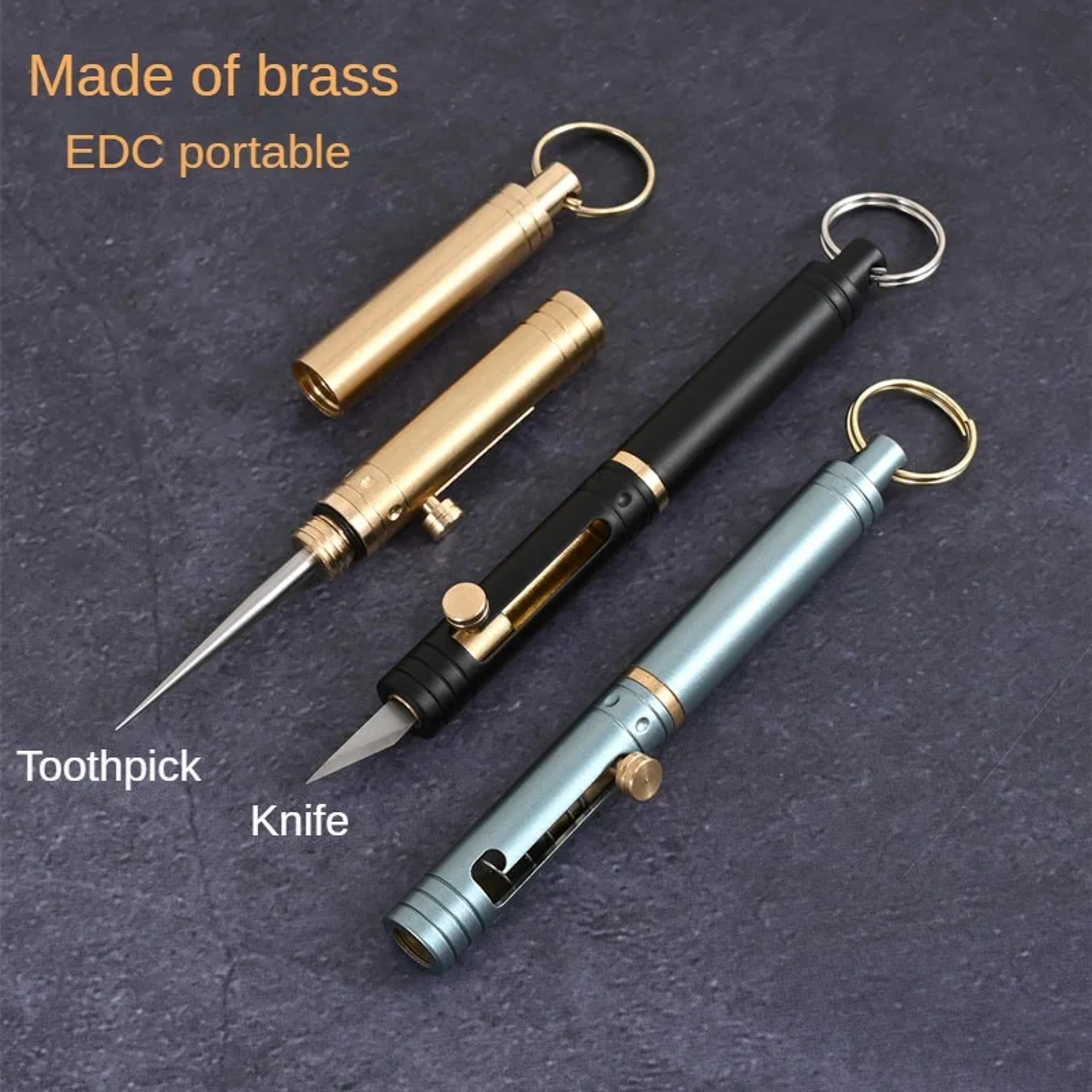 EDC Brass Toothpick Keychain Multi Tool Pocket Utility Pick 2