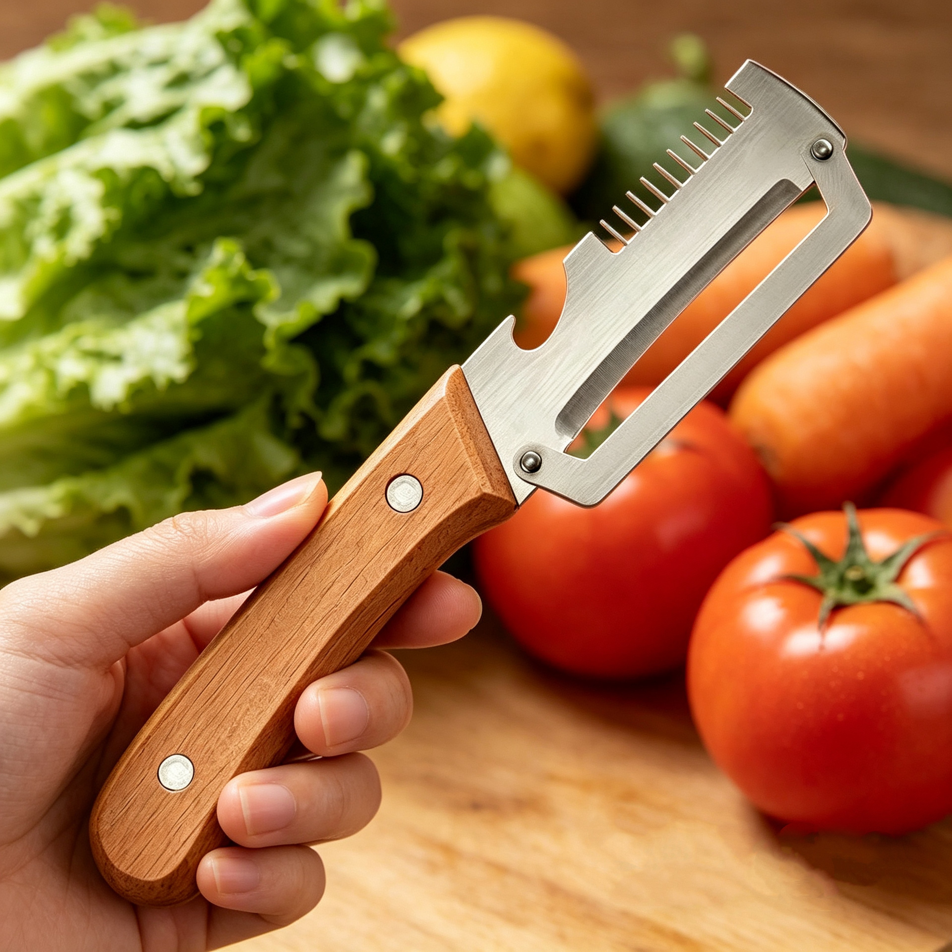 Wood Handle Vegetable Peeler & Fruit Slicer for Smooth, Effortless Kitchen Prep – view 1