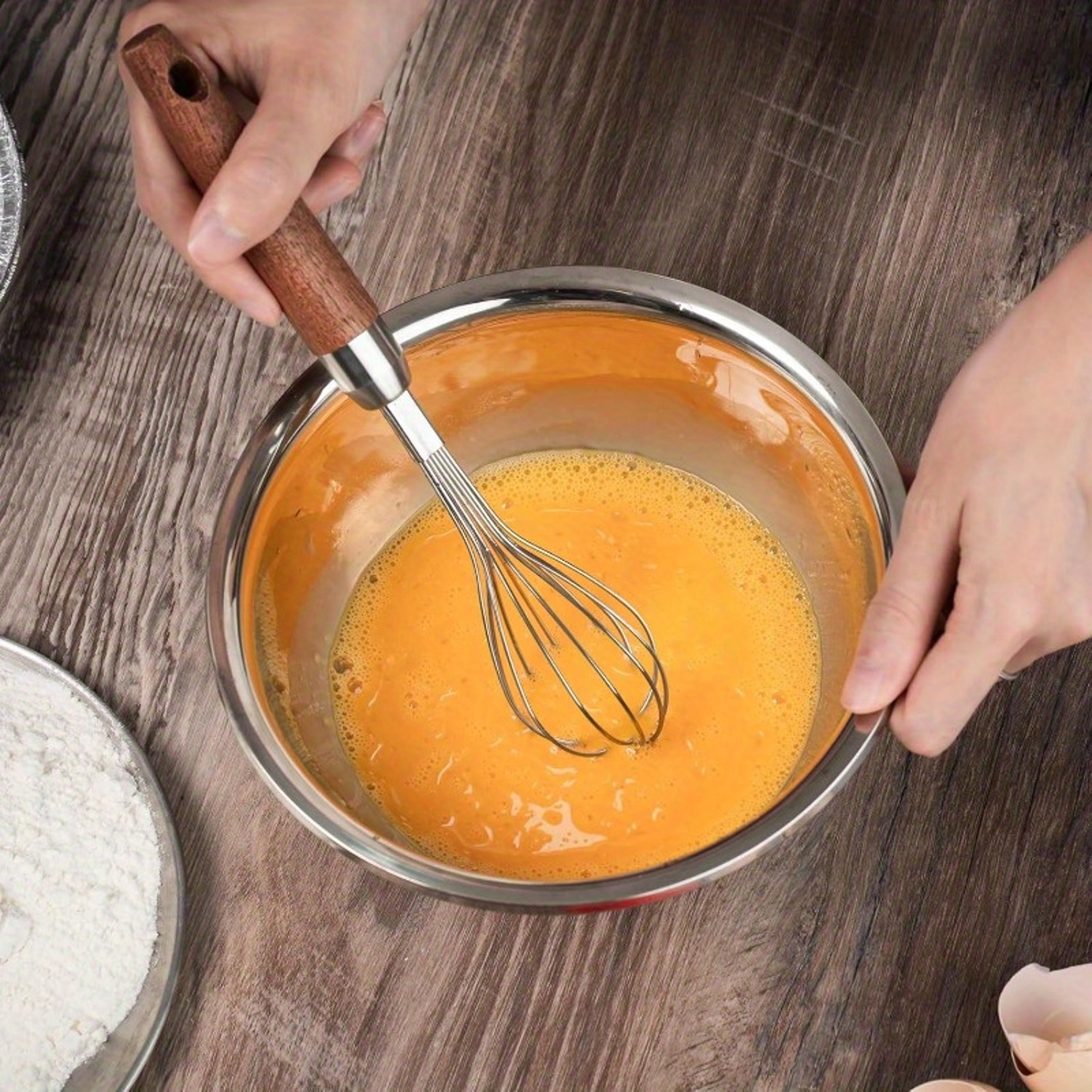 RusticGrip Stainless Steel Whisk With Wooden Handle For Baking Cooking  Mixing 5