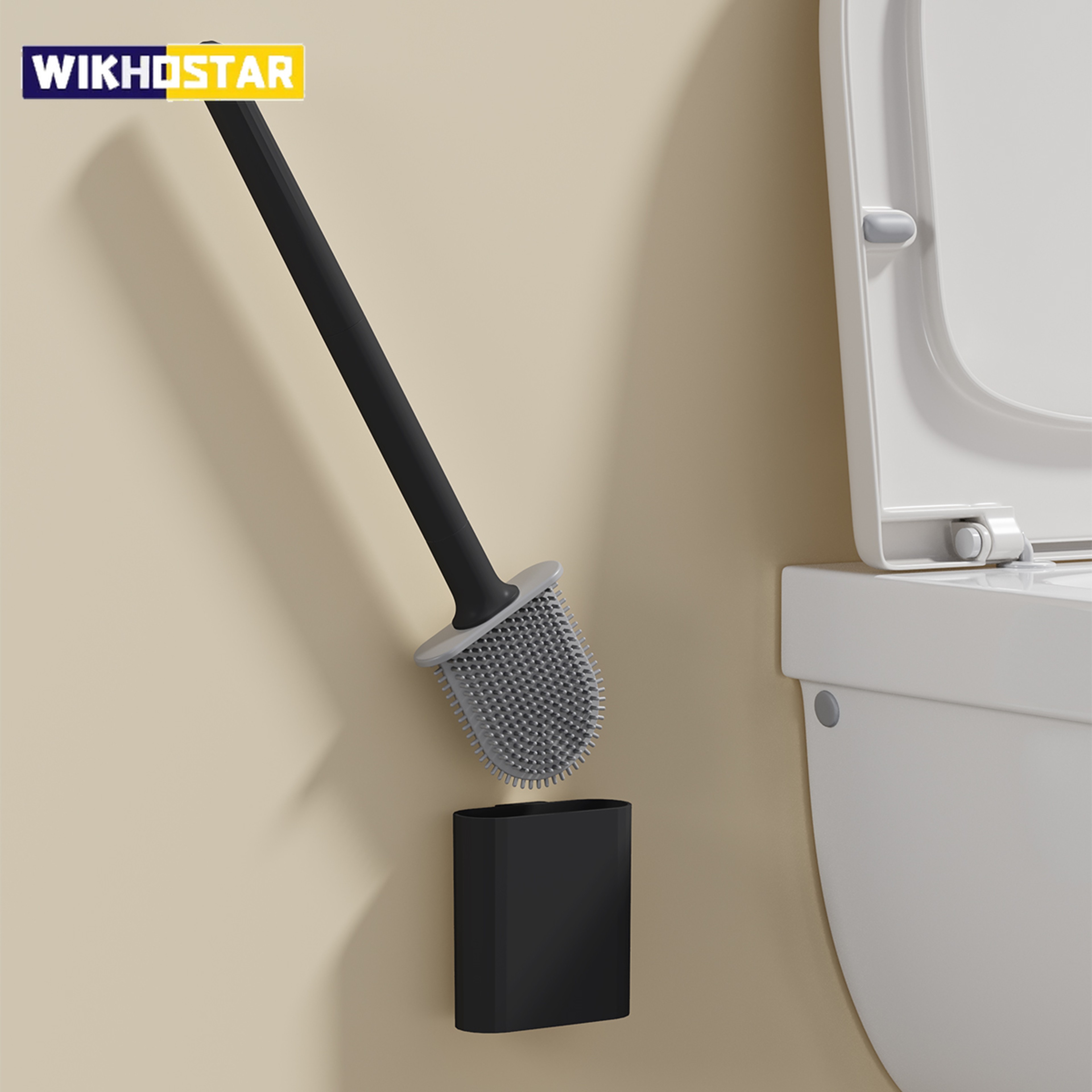 Wall Mounted Silicone Toilet Brush Set with Flat Flex Head & Quick Dry Holder – view 1