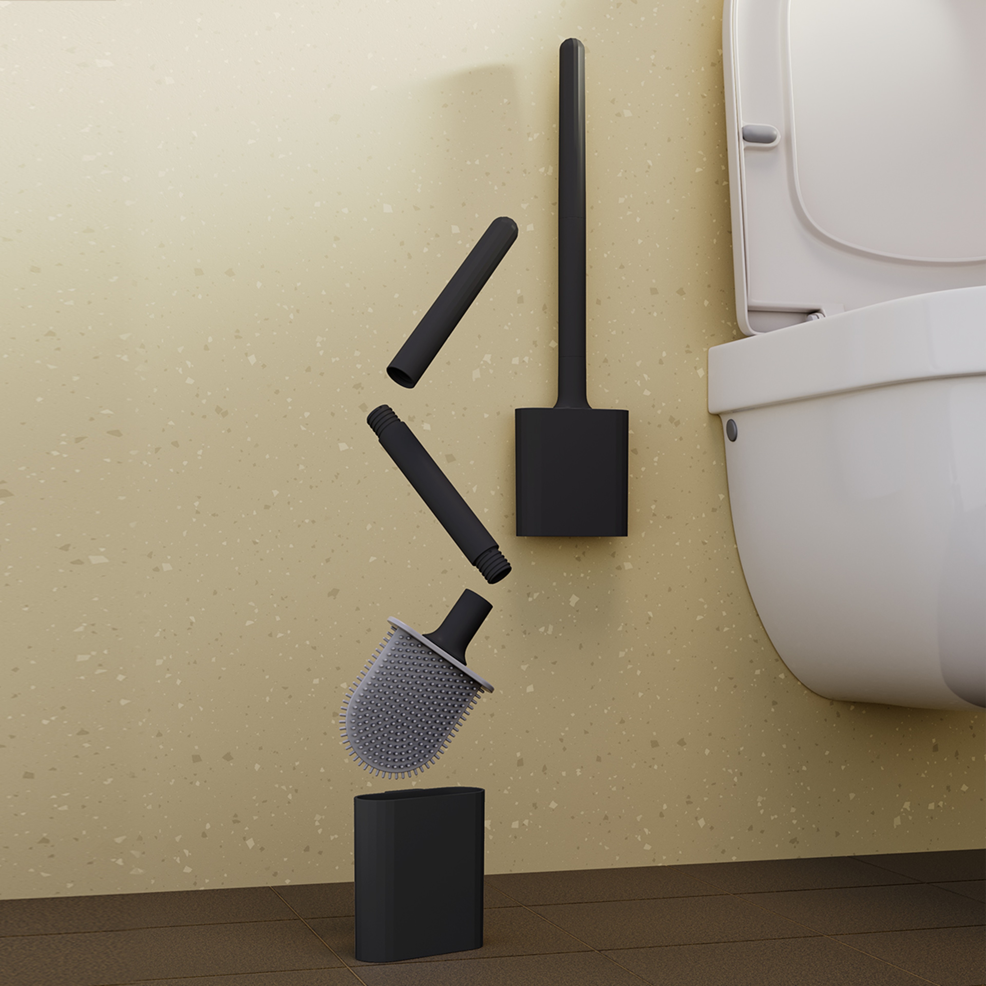 Wall Mounted Silicone Toilet Brush Set with Flat Flex Head & Quick Dry Holder – view 3