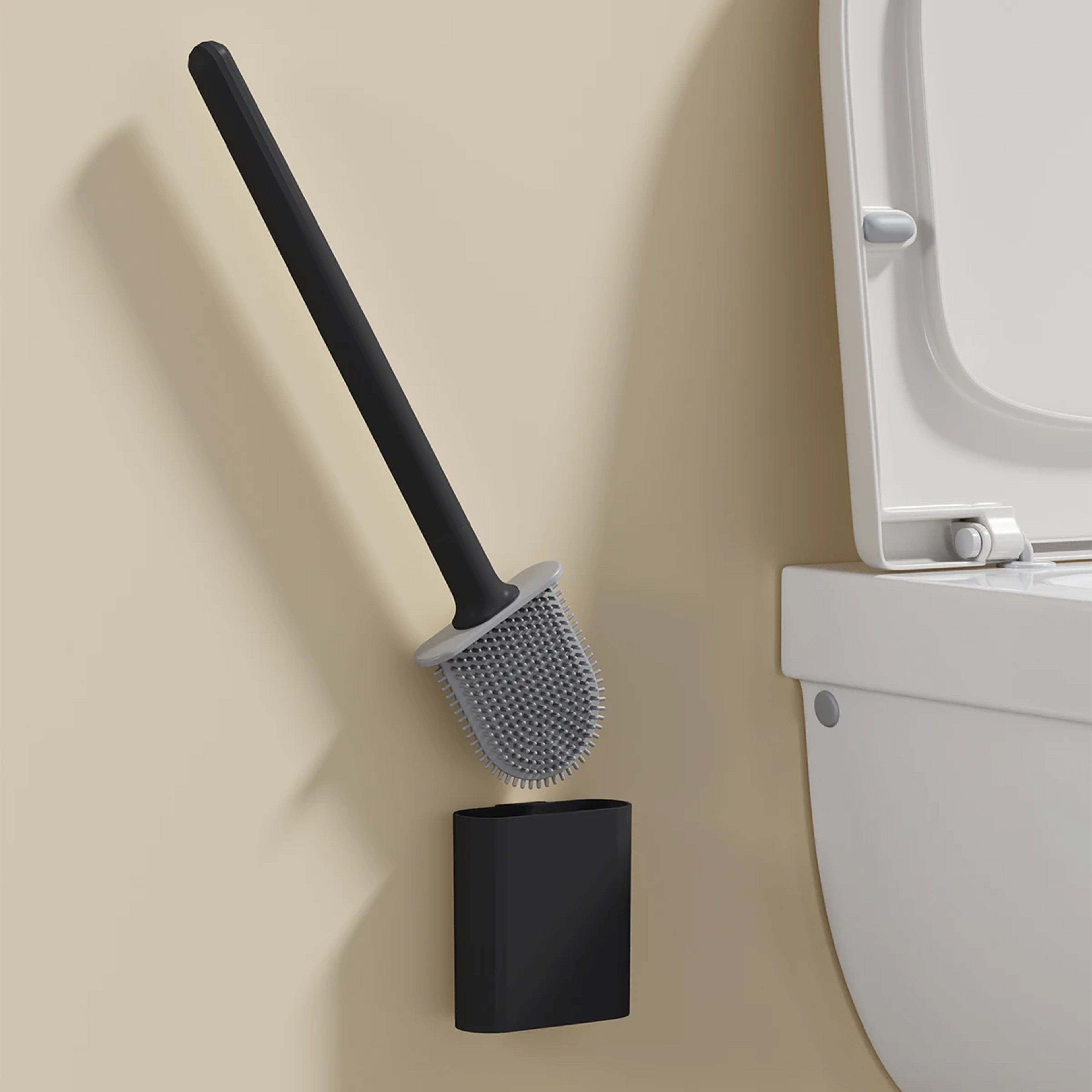 Wall Mounted Silicone Toilet Brush Set with Flat Flex Head & Quick Dry Holder – view 7