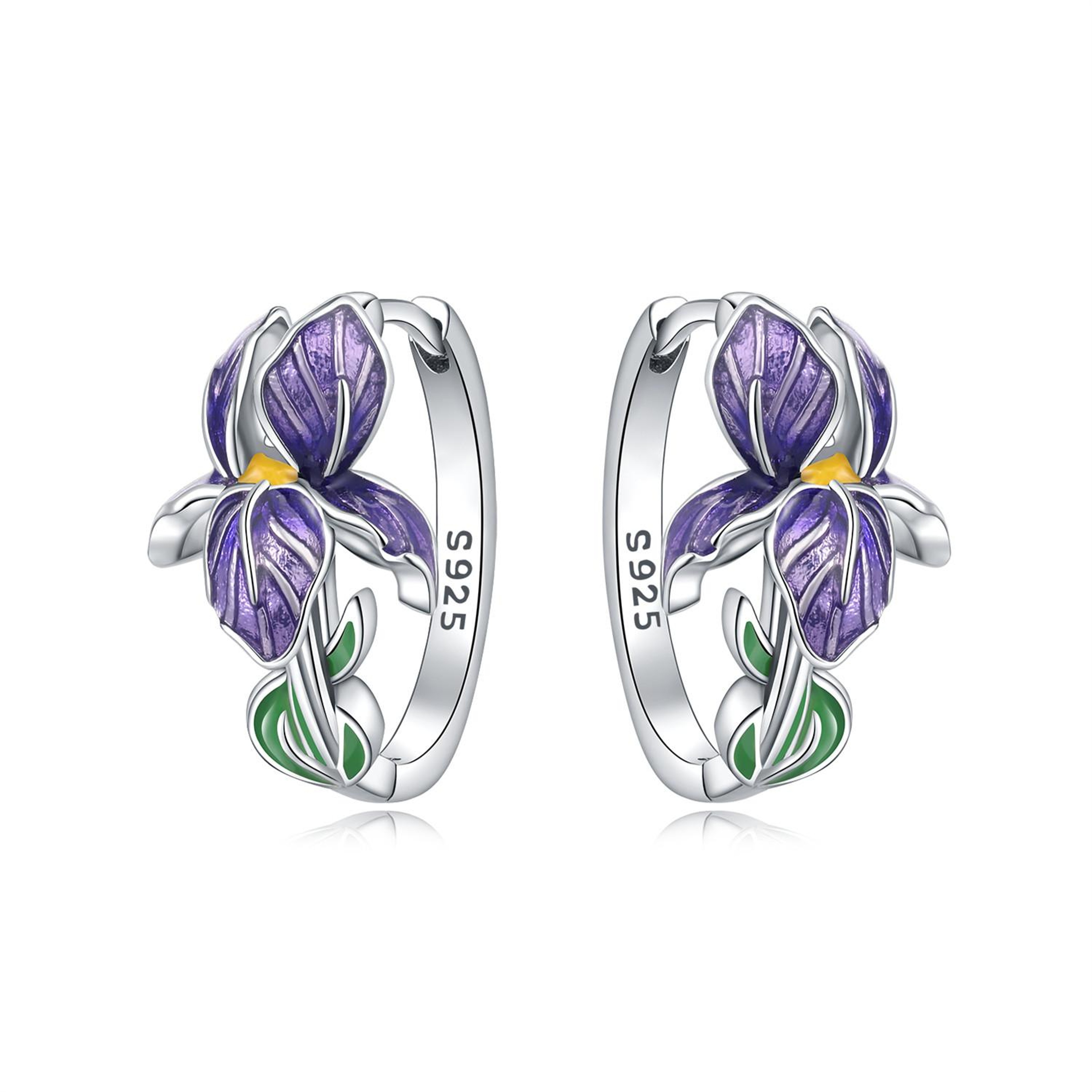 Purple Iris Sterling Silver Earrings for Women Elegant Floral Wedding Jewelry Gift – view 7