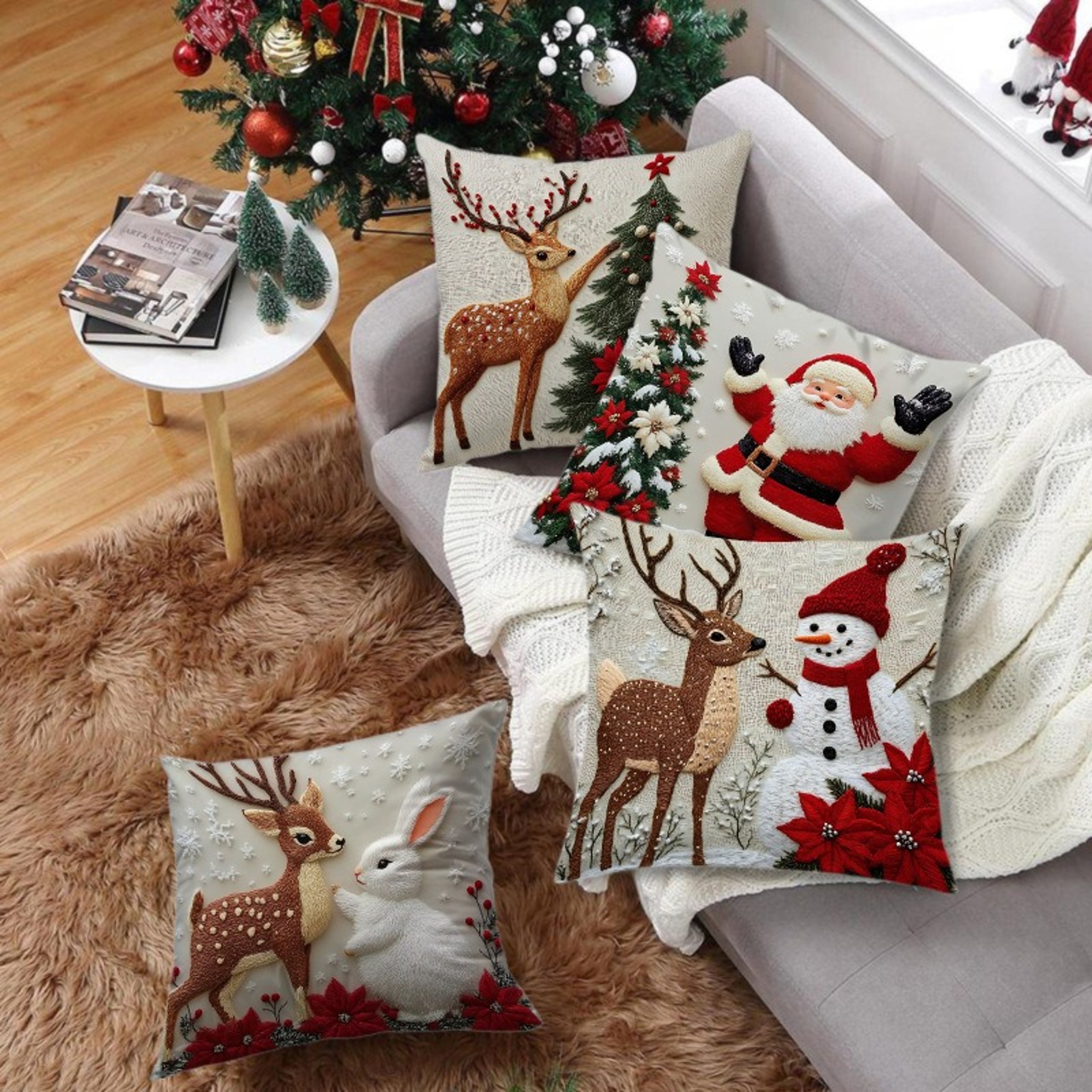 Christmas Linen Throw Pillow Covers for Sofa and Couch Decor – view 2