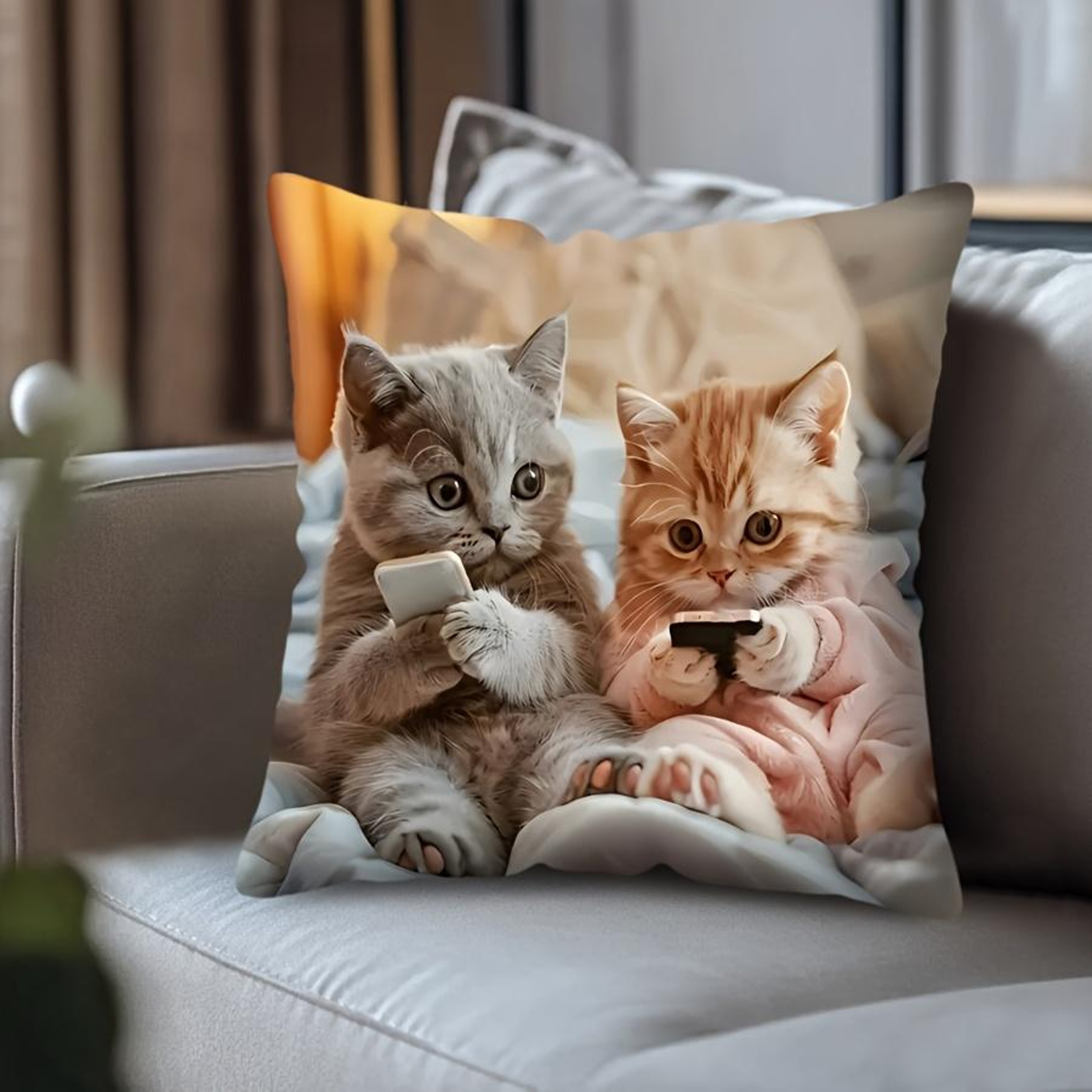 Cute Cartoon Cat Pillow Cover for Sofa Decor Cozy Cat Cushion Cover Gift for Cat Lovers – view 2