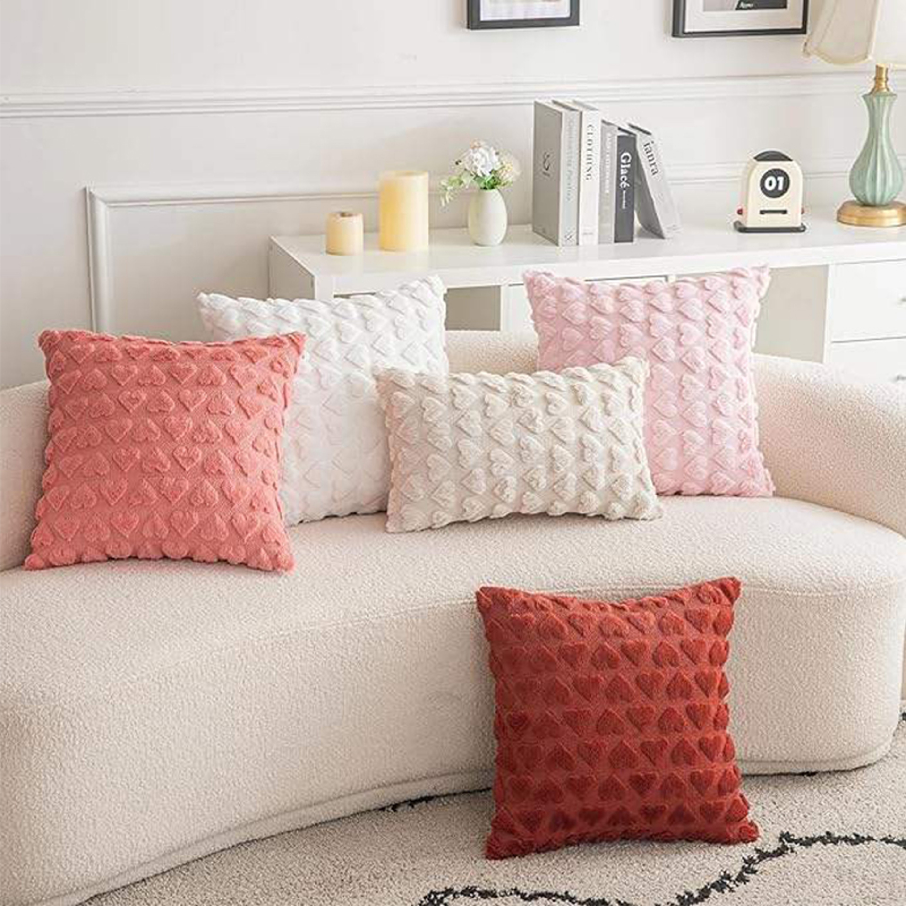 Cute Heart Plush Pillow Cover for Sofa Couch Bed Soft Decorative Cushion Case – view 3