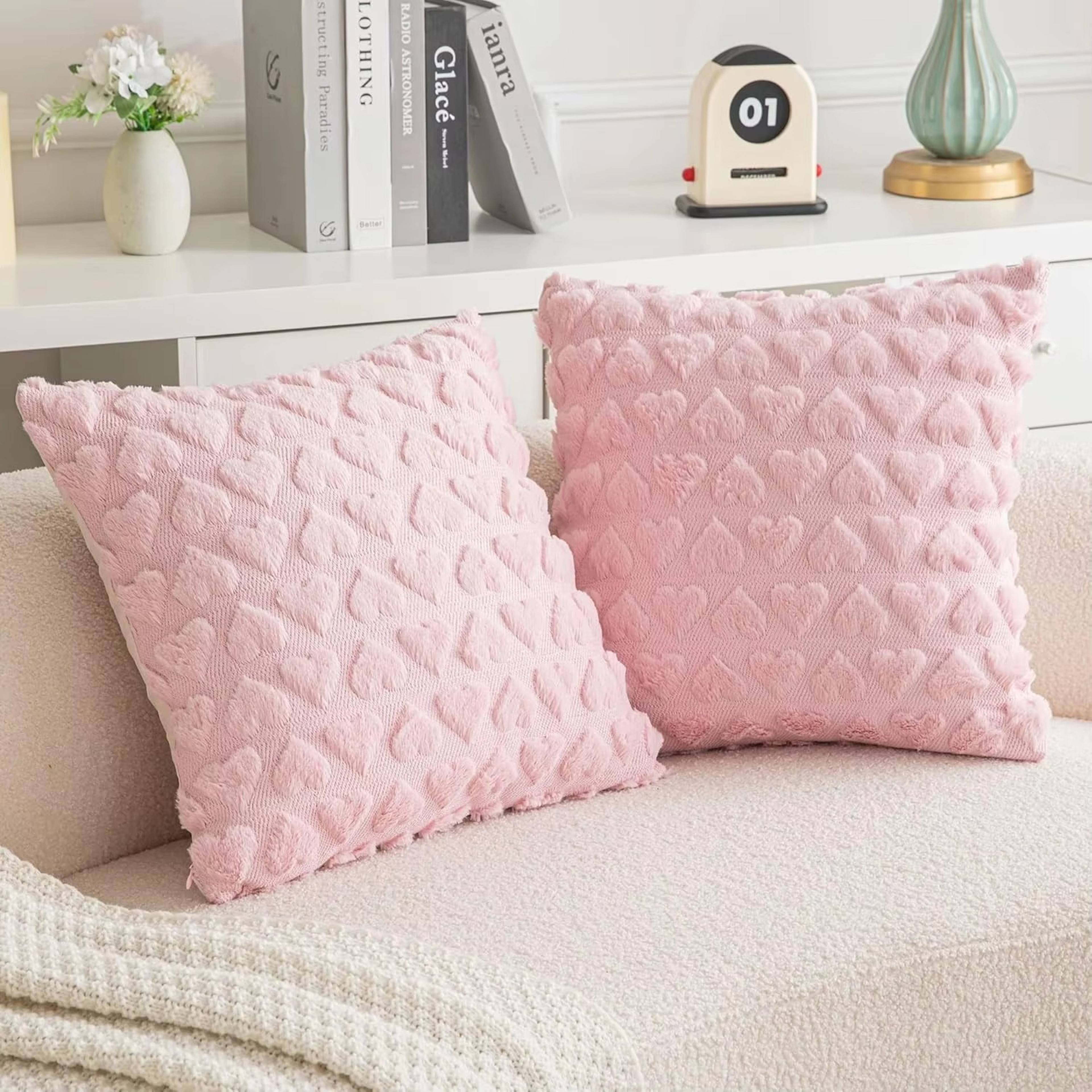 Cute Heart Plush Pillow Cover for Sofa Couch Bed Soft Decorative Cushion Case – view 4