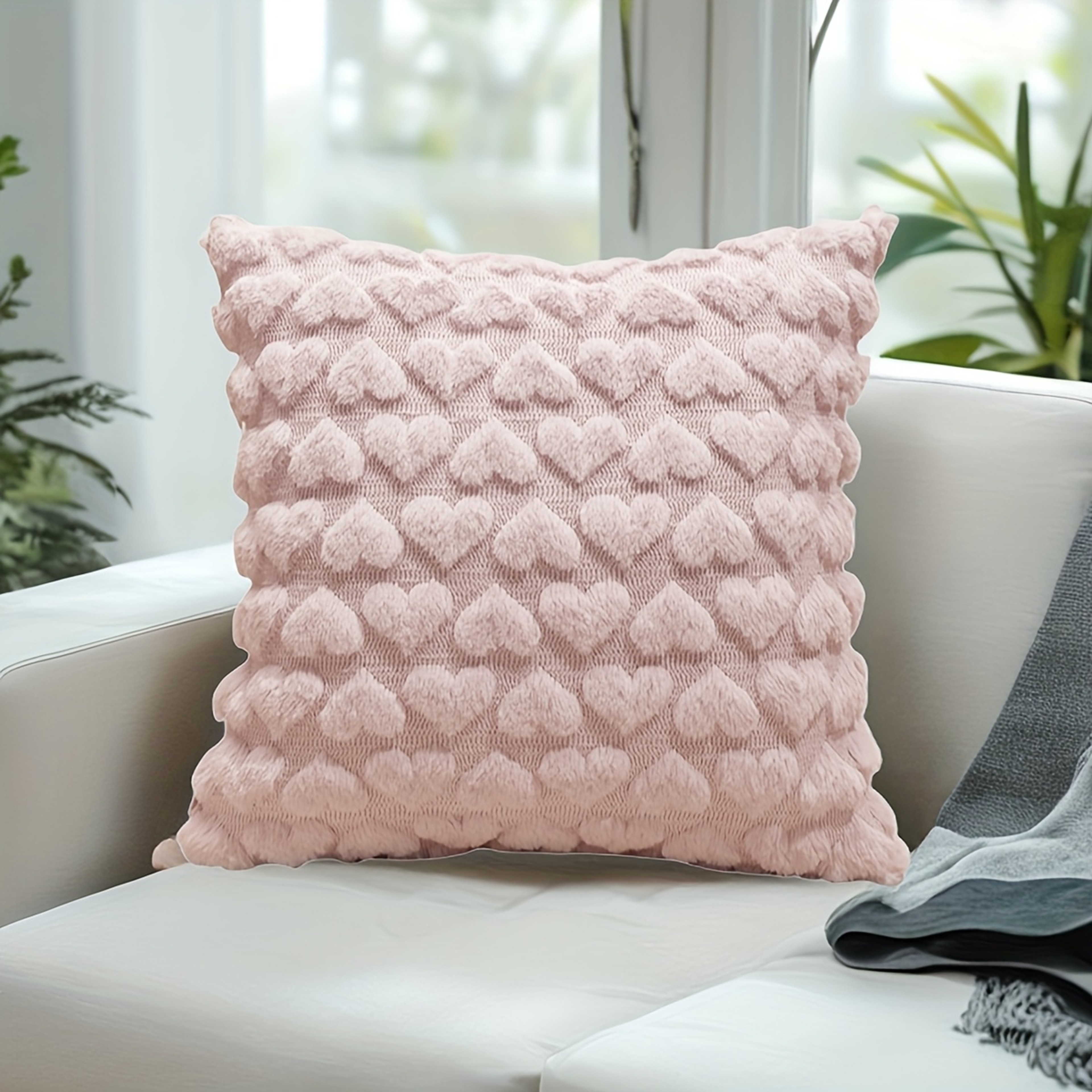 Cute Heart Plush Pillow Cover for Sofa Couch Bed Soft Decorative Cushion Case – view 7