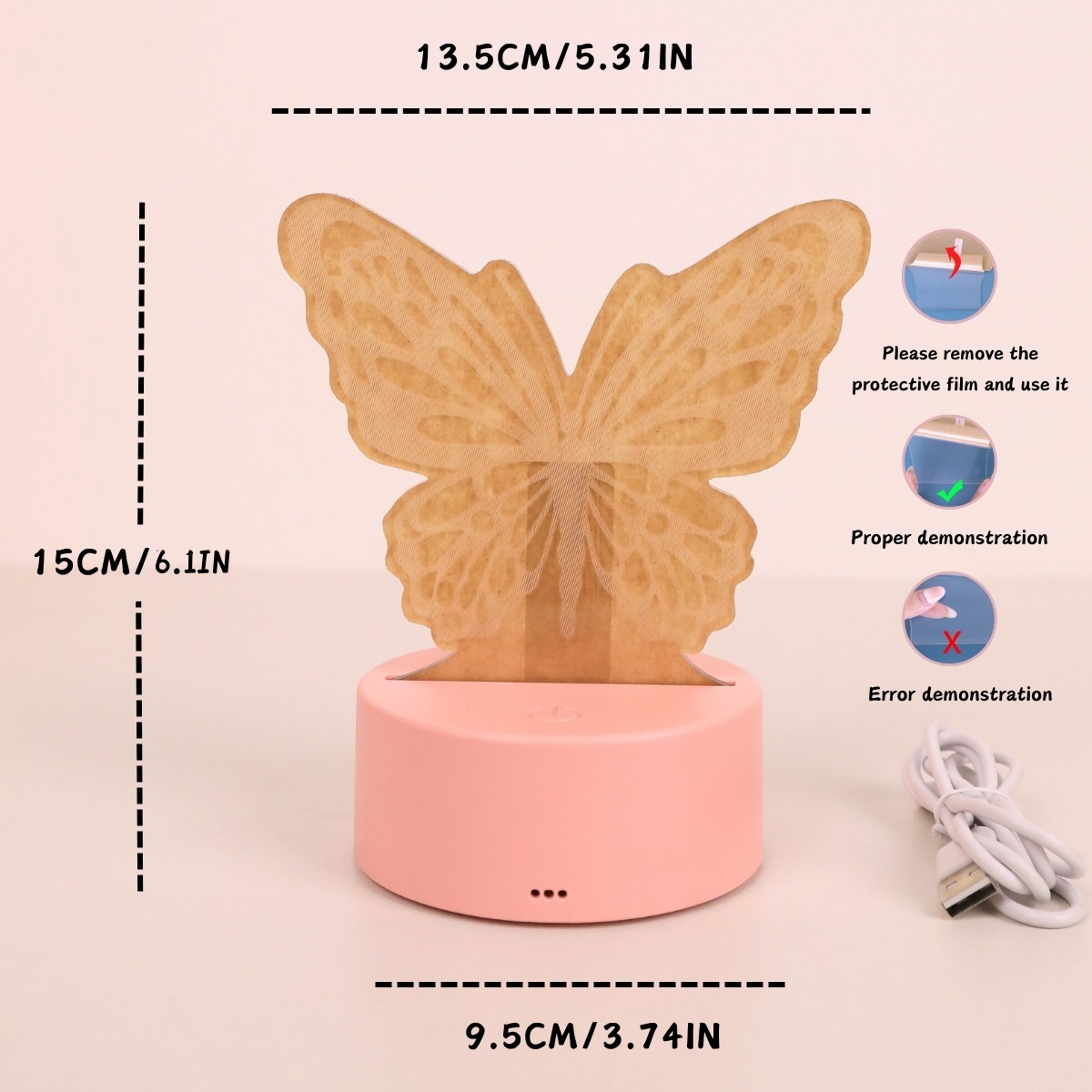 butterfly night light, USB bedside lamp, LED butterfly decor, romantic bedroom light, butterfly gift for her – view 5