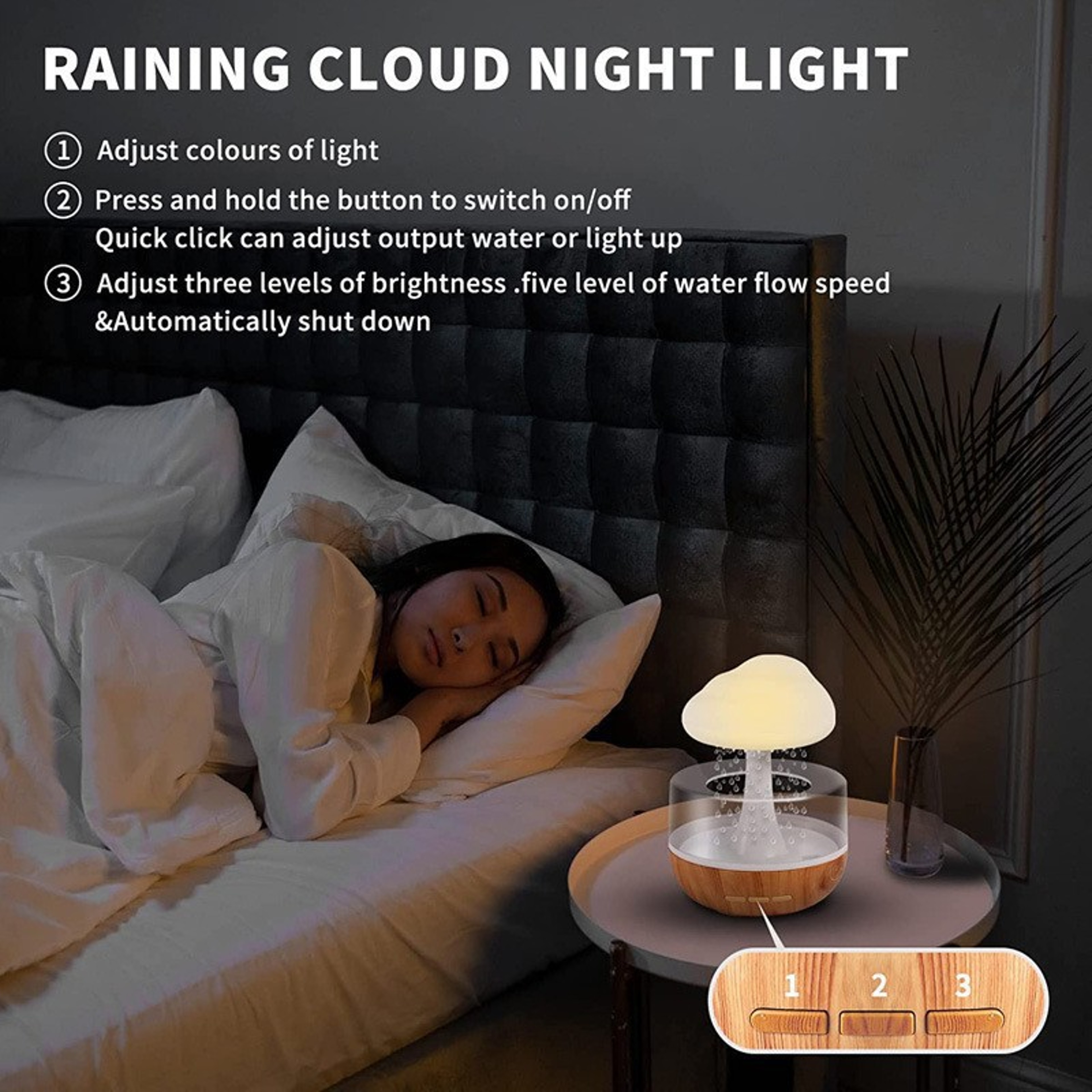 RainCloud Aroma Diffuser Humidifier With Raindrop Night Light 2