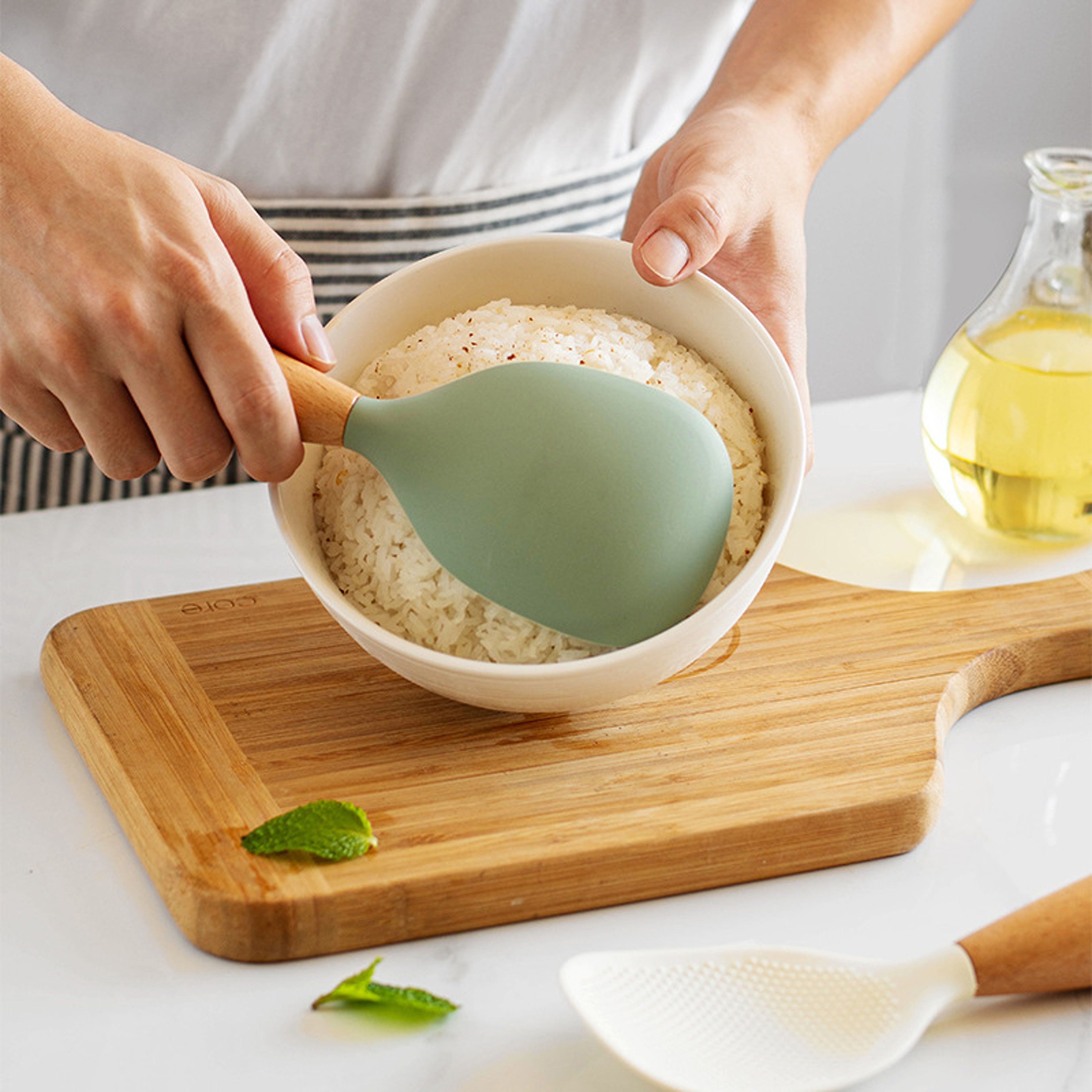Wood Handle Silicone Rice Spoon for Non Stick Cookware and Rice Cookers – view 3