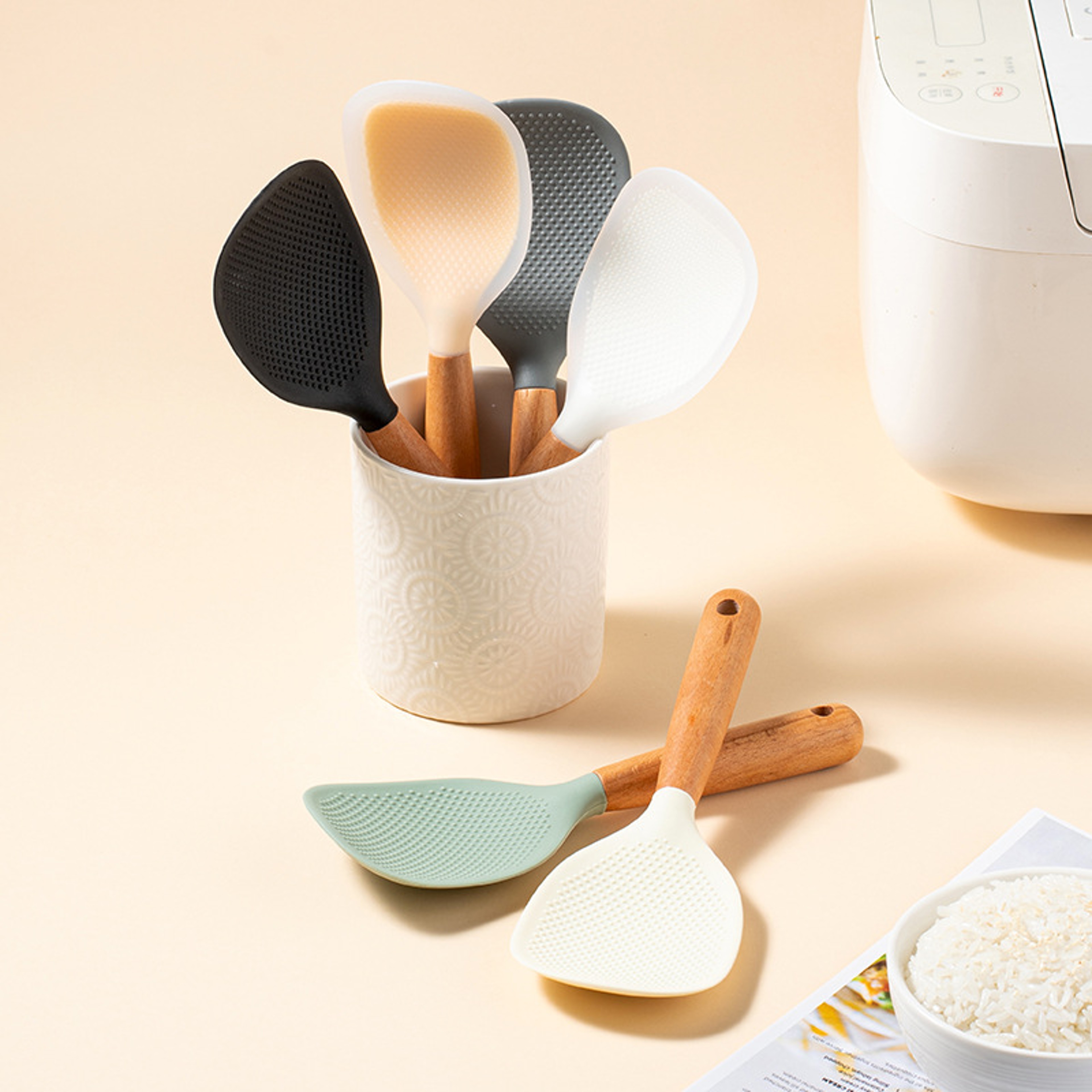 Wood Handle Silicone Rice Spoon for Non Stick Cookware and Rice Cookers – view 5