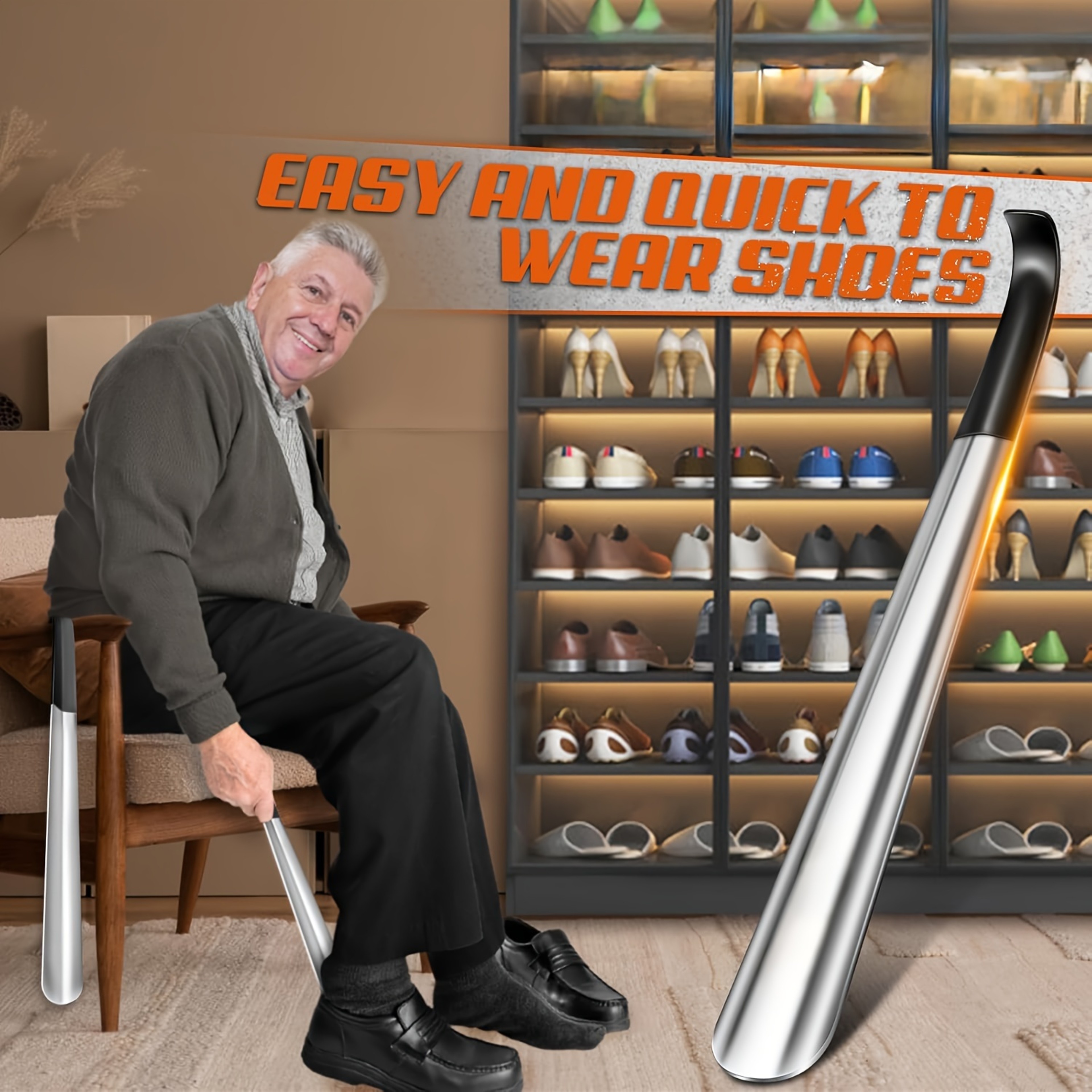 ErgoReach Long Handle Stainless Steel Shoehorn For Seniors  Easy SlipOn Comfort 2