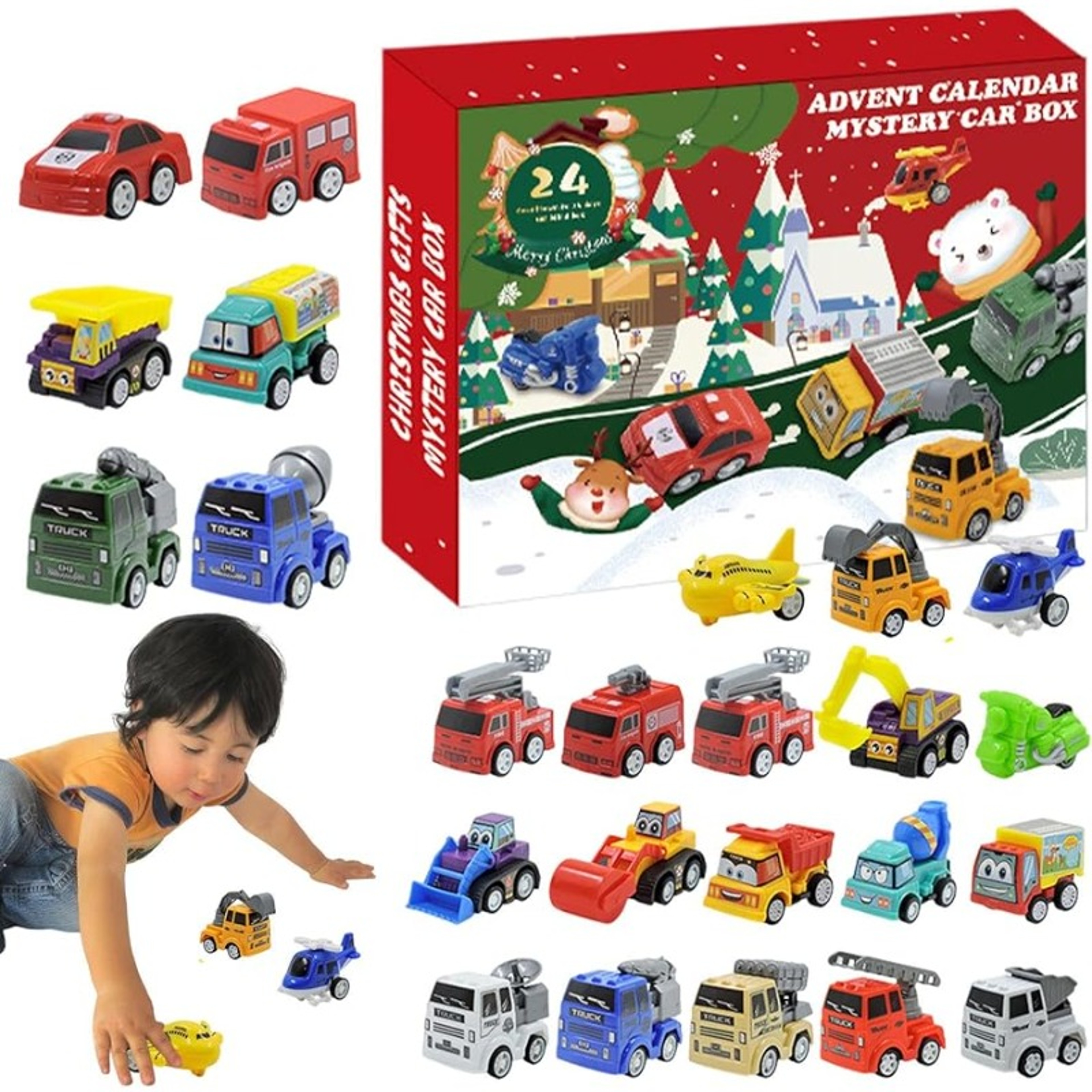 Piece Pull Back Car Toys Advent Calendar for Kids Christmas Countdown Gift Set – view 7