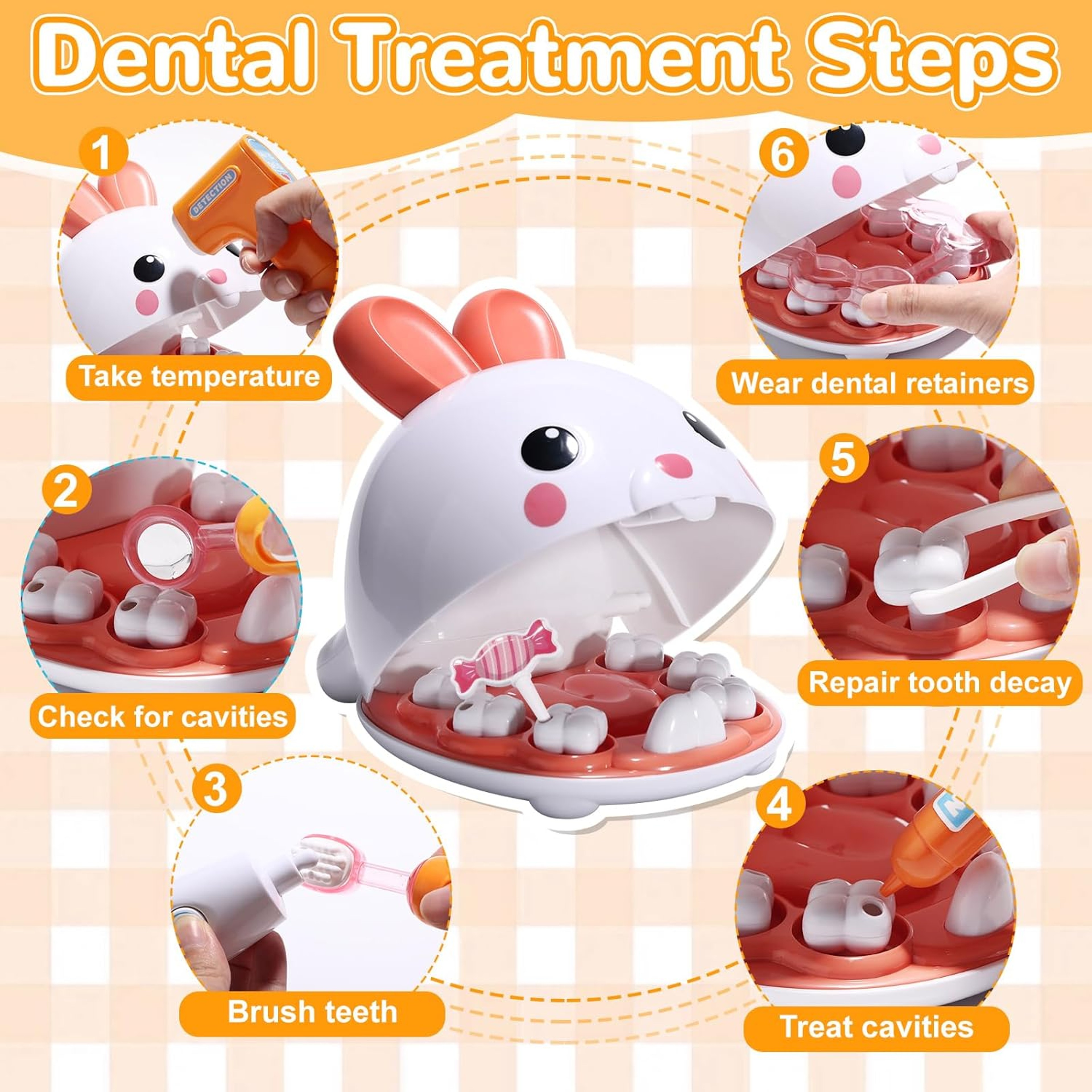 Bunny Doctor Kit for Toddlers Pretend Play Medical Kit with Dentist Set & Teeth Brushing Toys – view 3