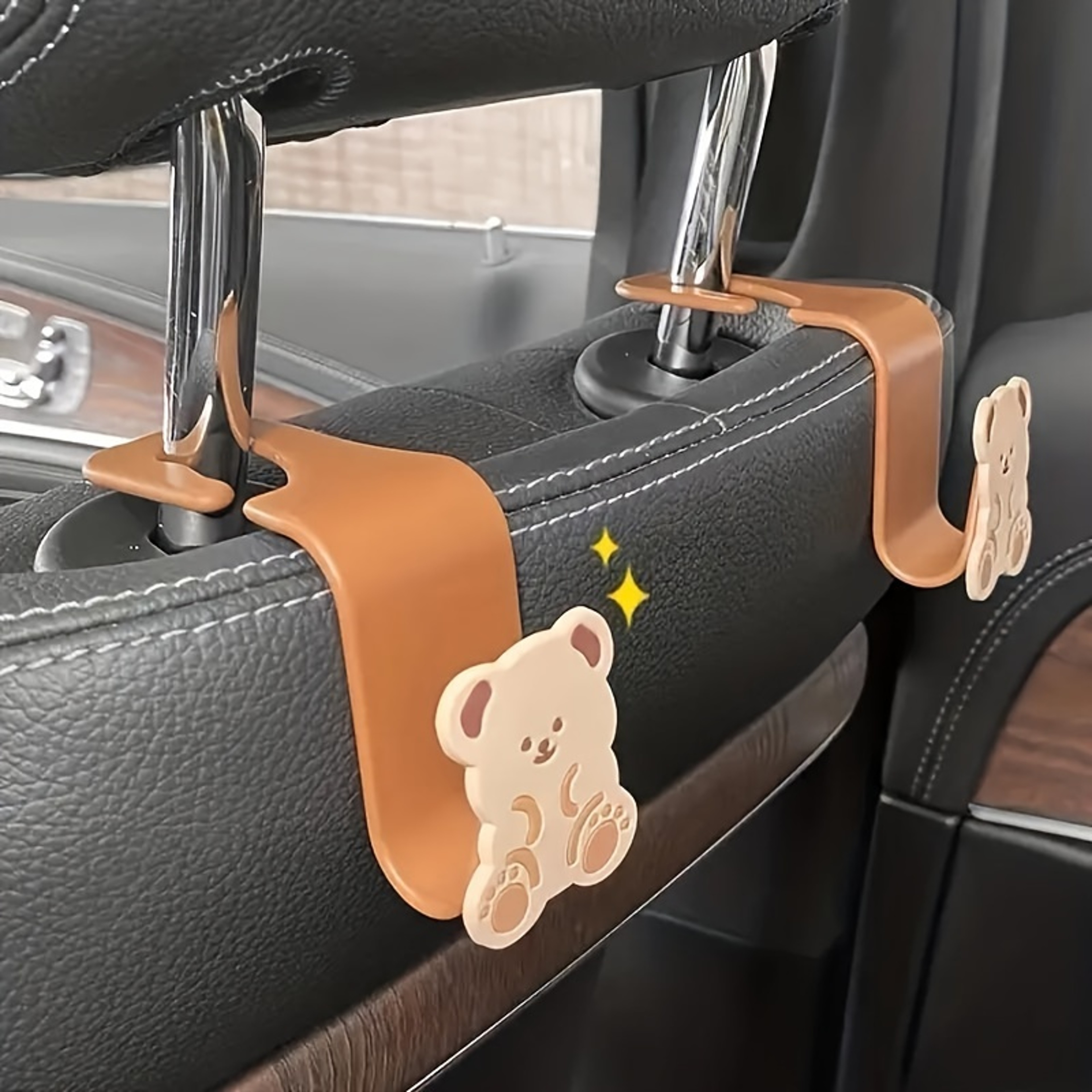 Cute Bear  Bunny Car Headrest Hooks For Bags And Purses Universal Back Seat Organizer 1