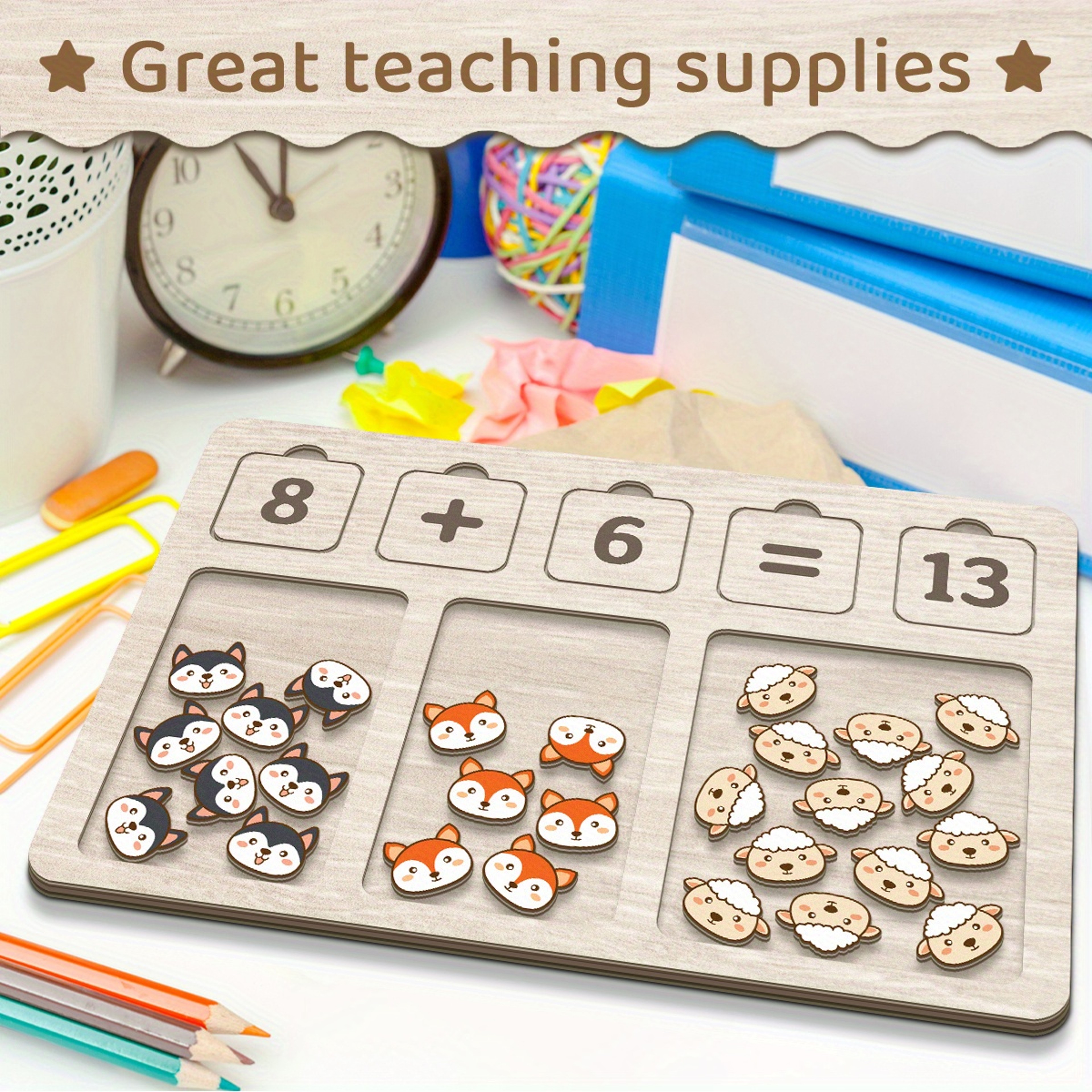 Montessori Wooden Math Learning Board for Toddlers with Number Blocks and Counting Animals – view 5