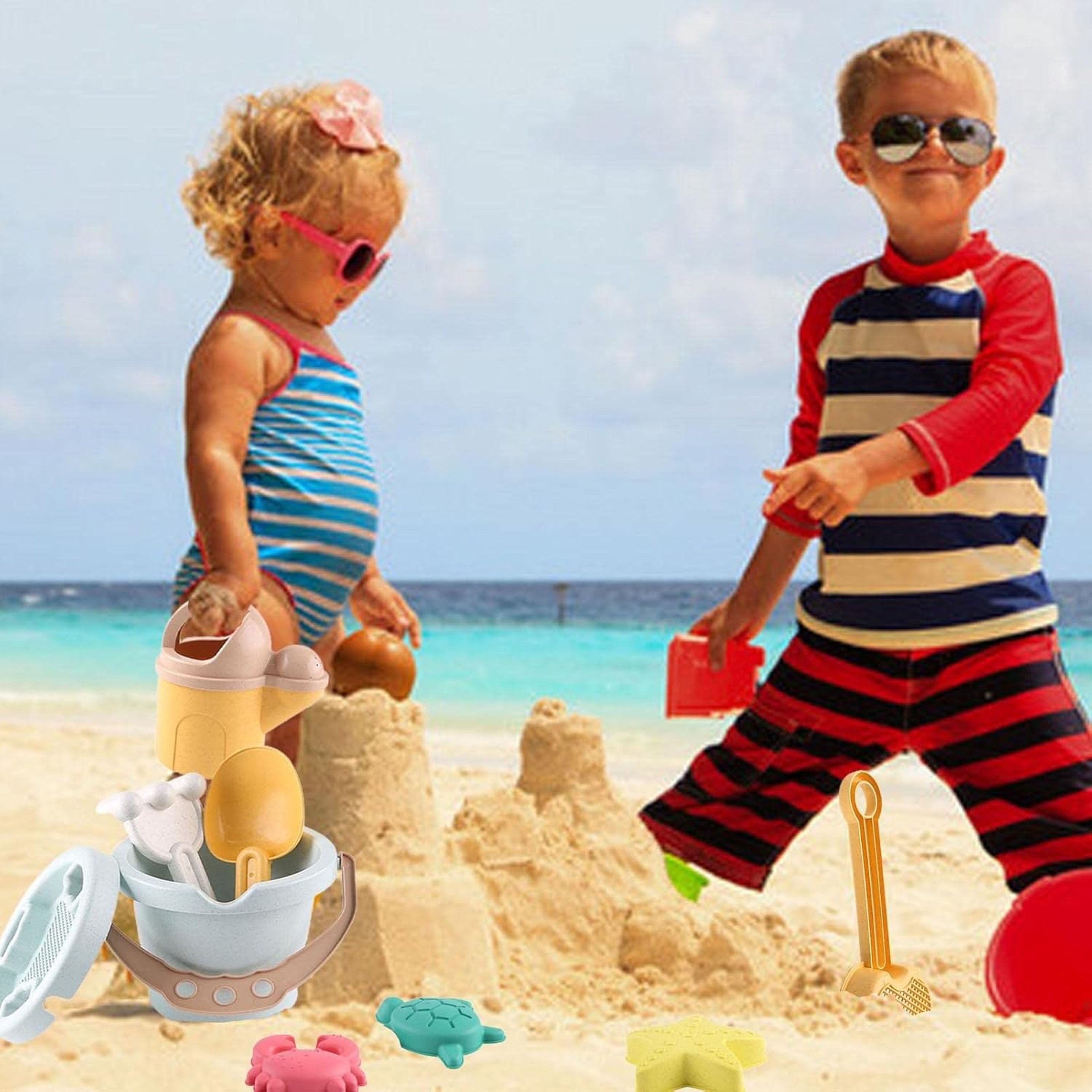Ocean Adventure Beach Toys for Kids Sand Play Set with Bucket, Watering Can & Sea Creature Molds – view 5