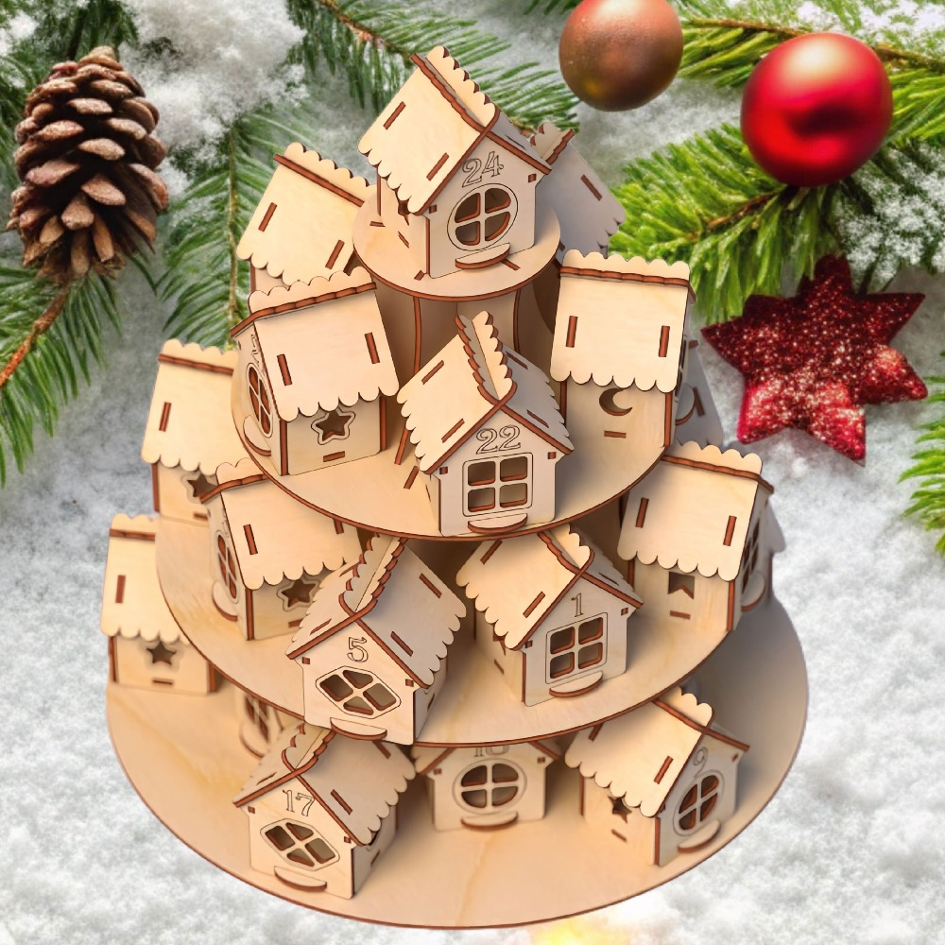 Wooden Advent Calendar House with DIY Gift Boxes for Christmas Countdown Decor – view 1