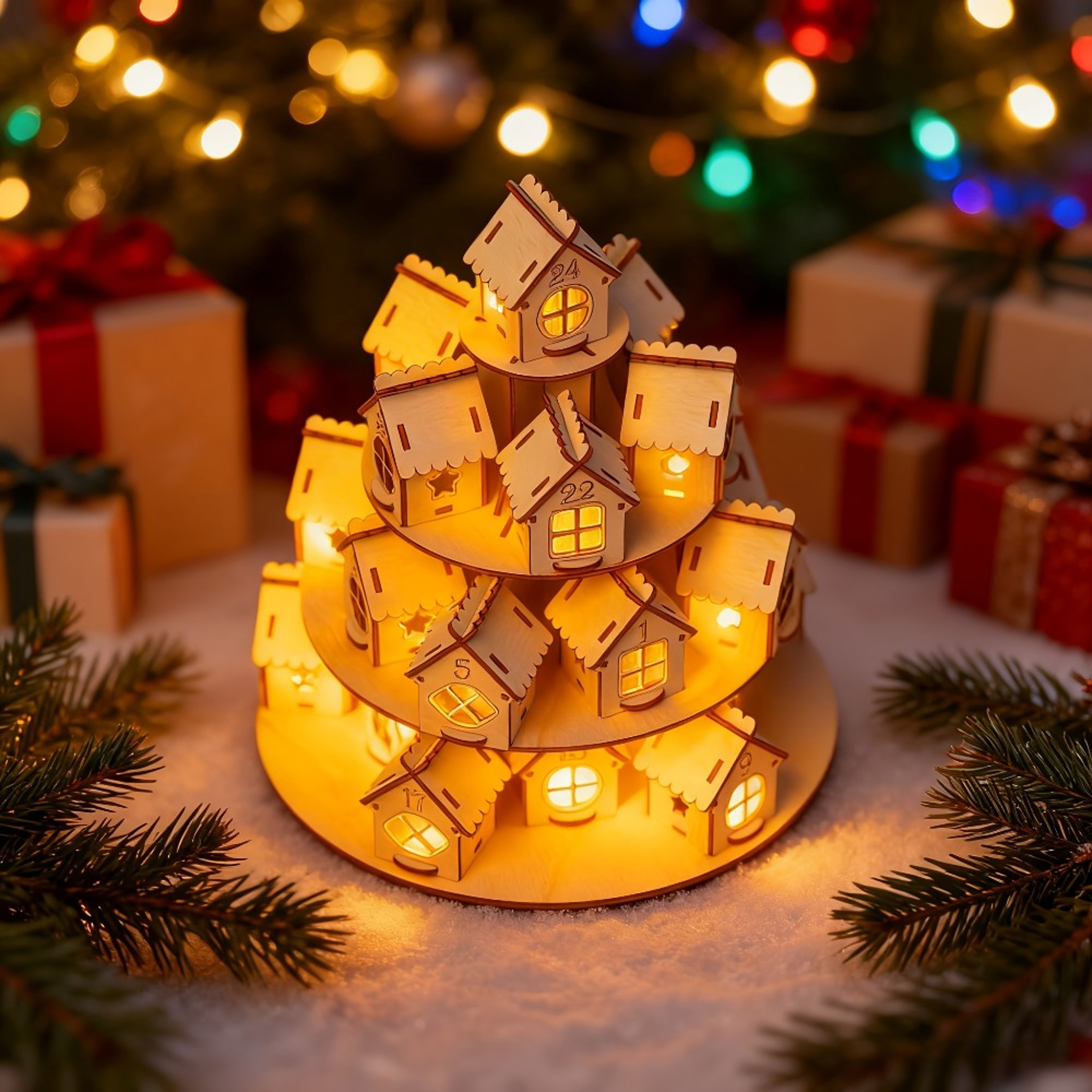 Wooden Advent Calendar House with DIY Gift Boxes for Christmas Countdown Decor – view 4