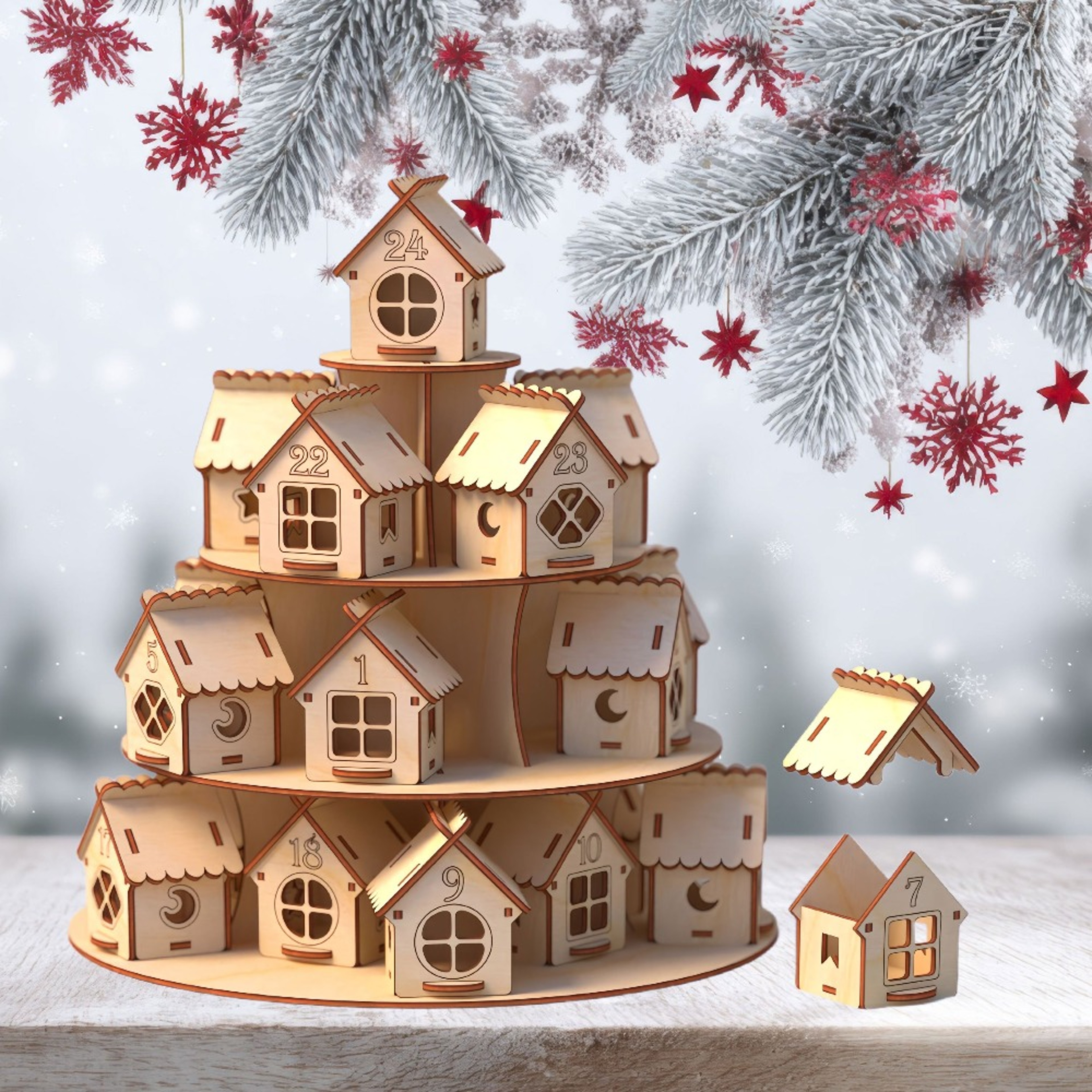 Wooden Advent Calendar House with DIY Gift Boxes for Christmas Countdown Decor – view 5