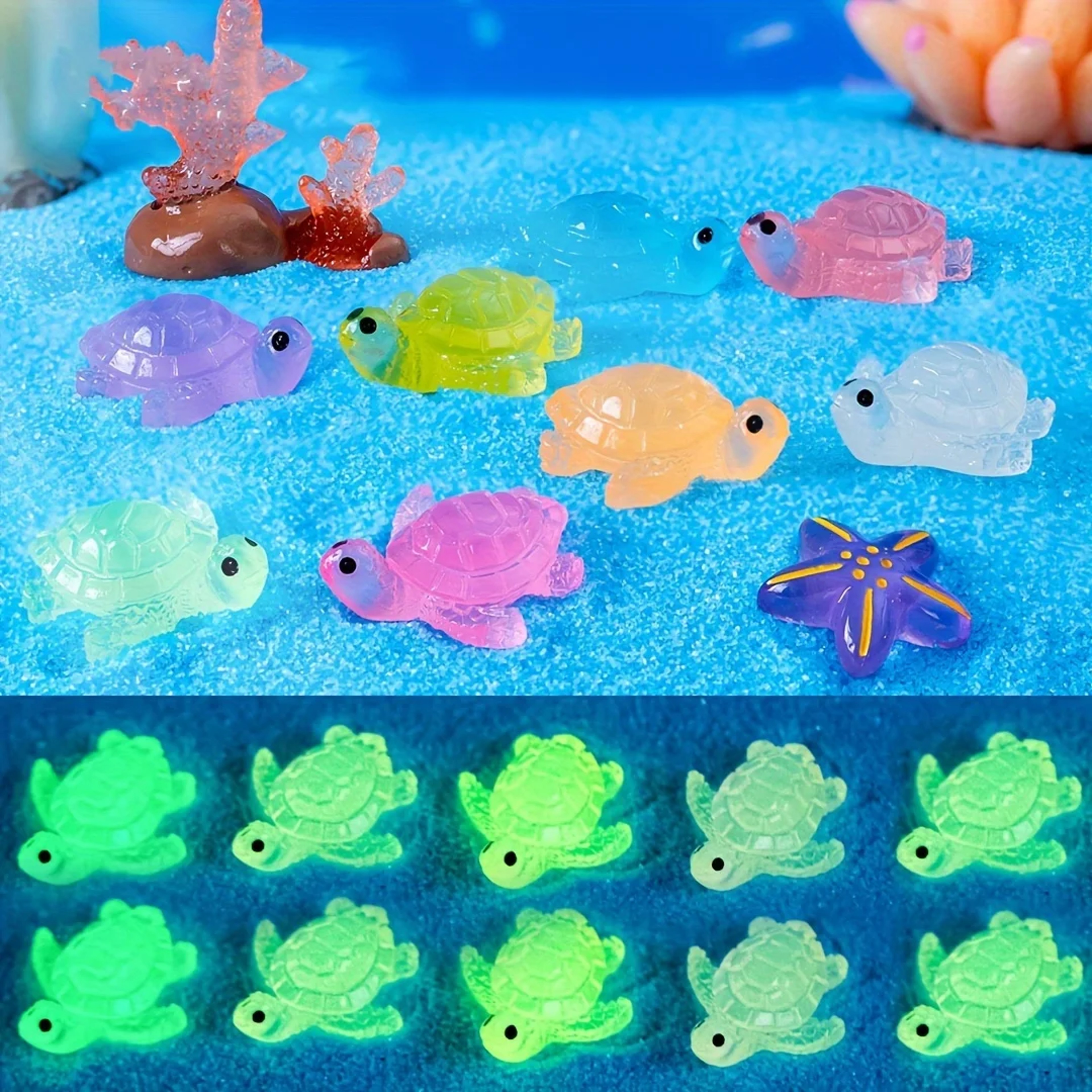 Glow Turtle Mini Resin Ornaments Set For Fairy Gardens Aquarium Decor And DIY Crafts 0