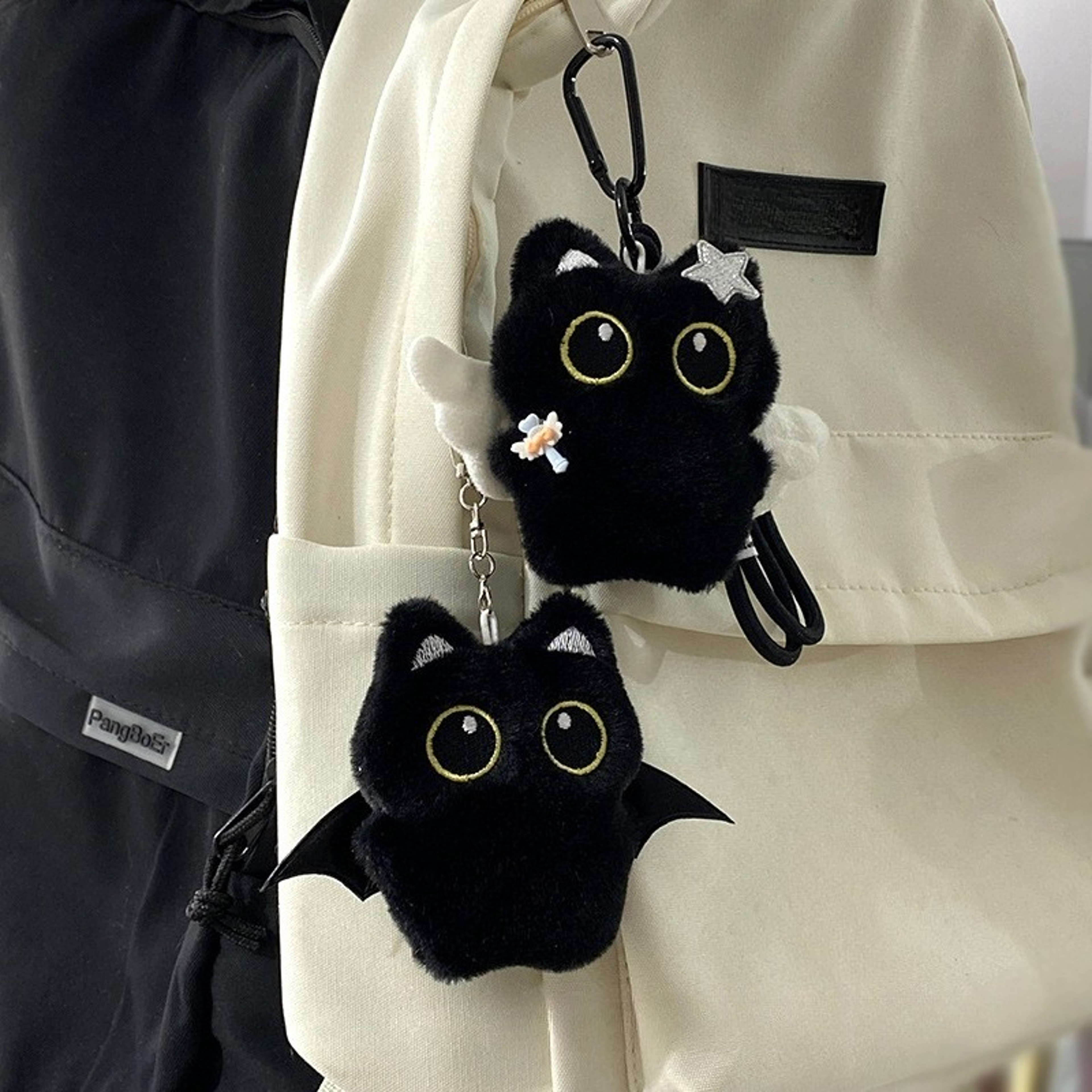 Big Eyed Plush Cat Keychain Cute Black Kitten Bag Charm for Backpacks & Keys – view 2