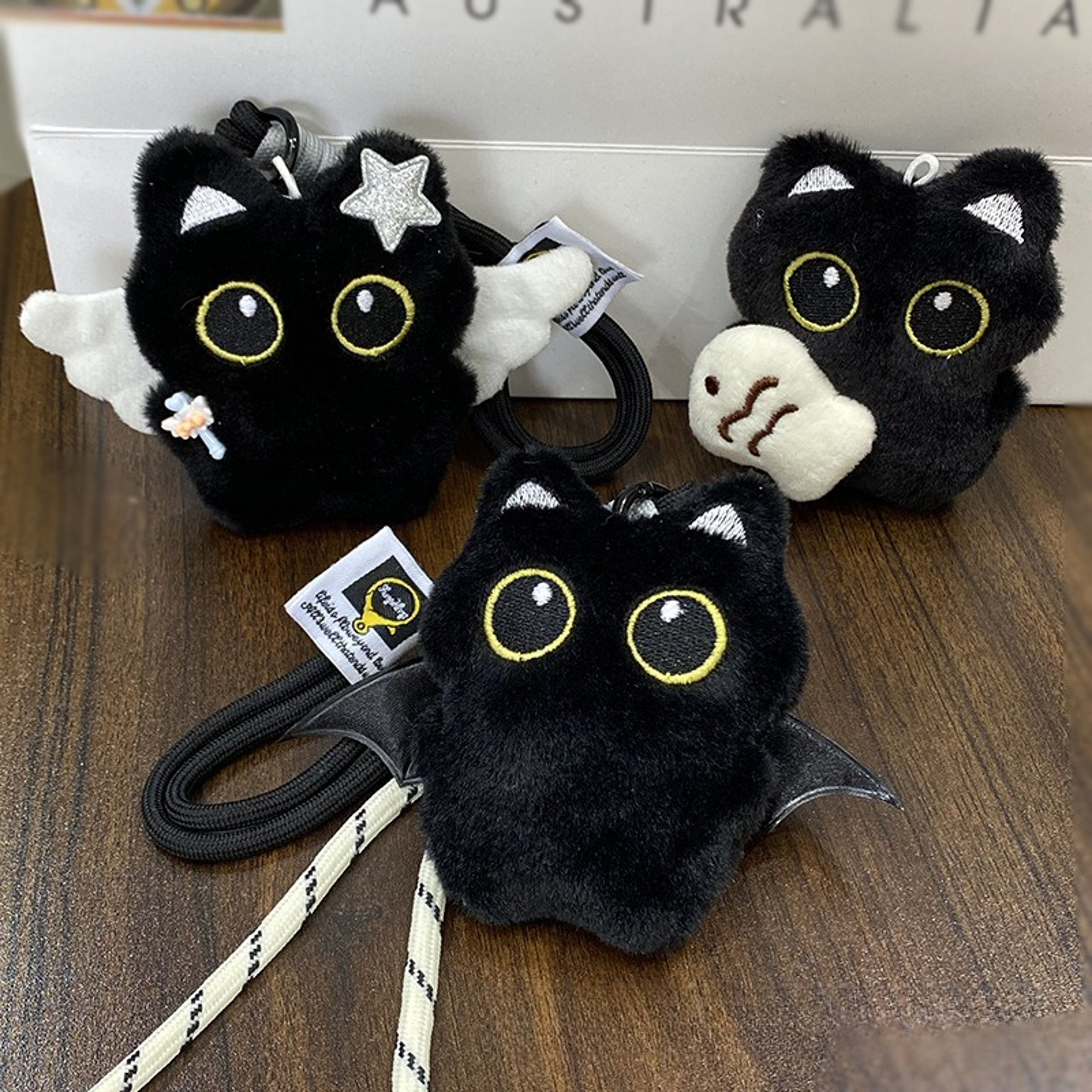 Big Eyed Plush Cat Keychain Cute Black Kitten Bag Charm for Backpacks & Keys – view 3