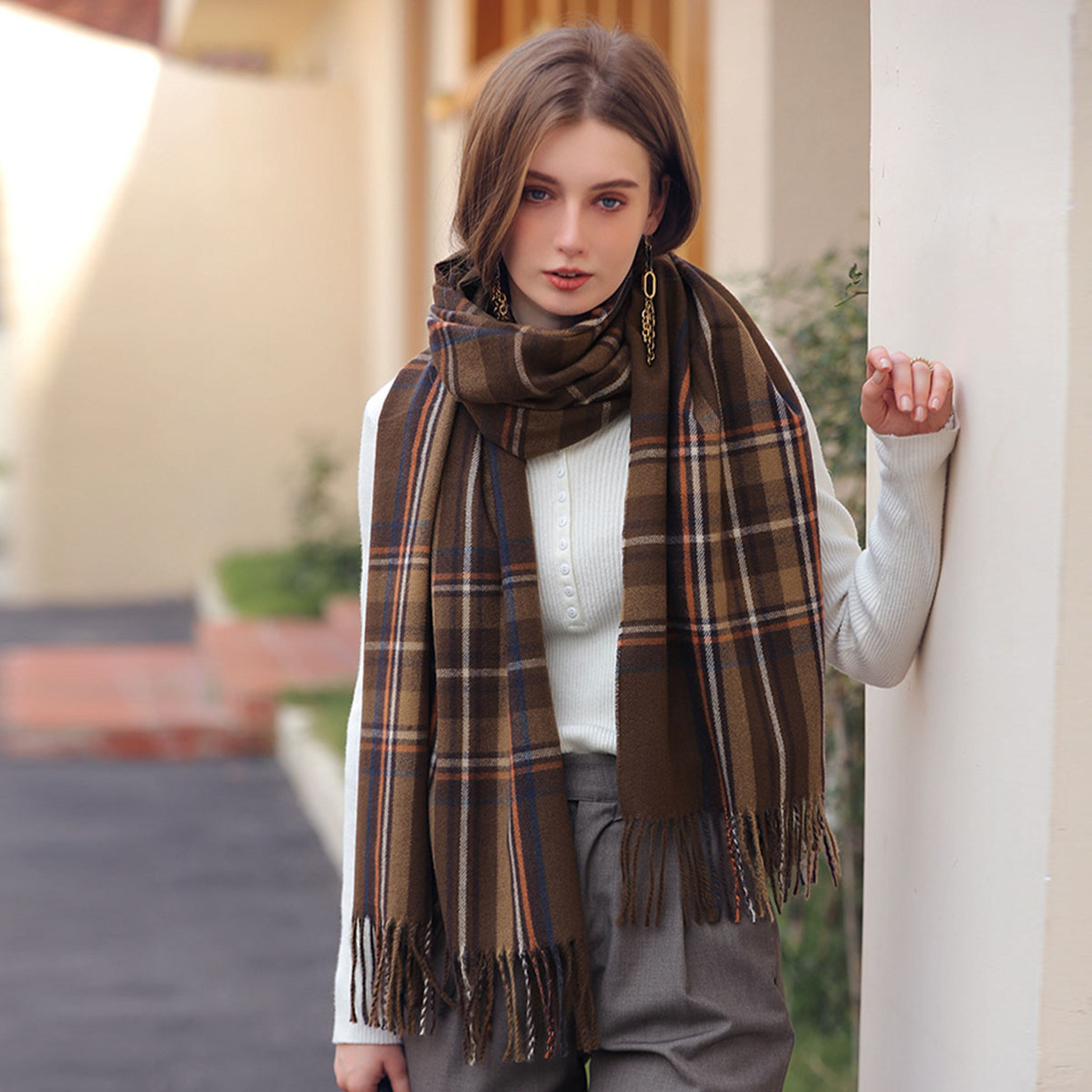 Highland Plaid Winter Scarf For Women Soft Tartan Scarf Long Wrap Shawl 5