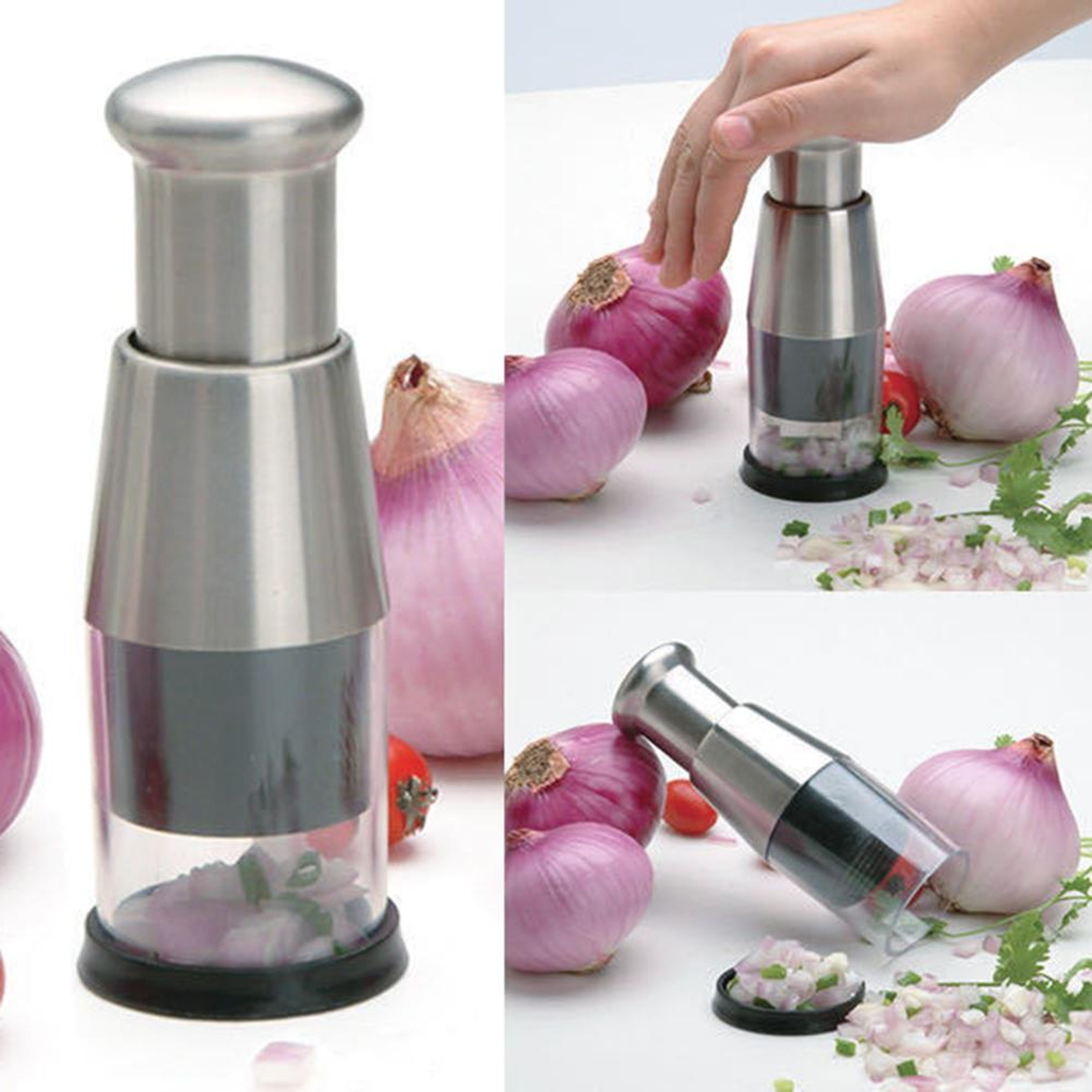 QuickSlice Stainless Steel Manual Food Chopper For Garlic Herbs Nuts  Vegetables 4