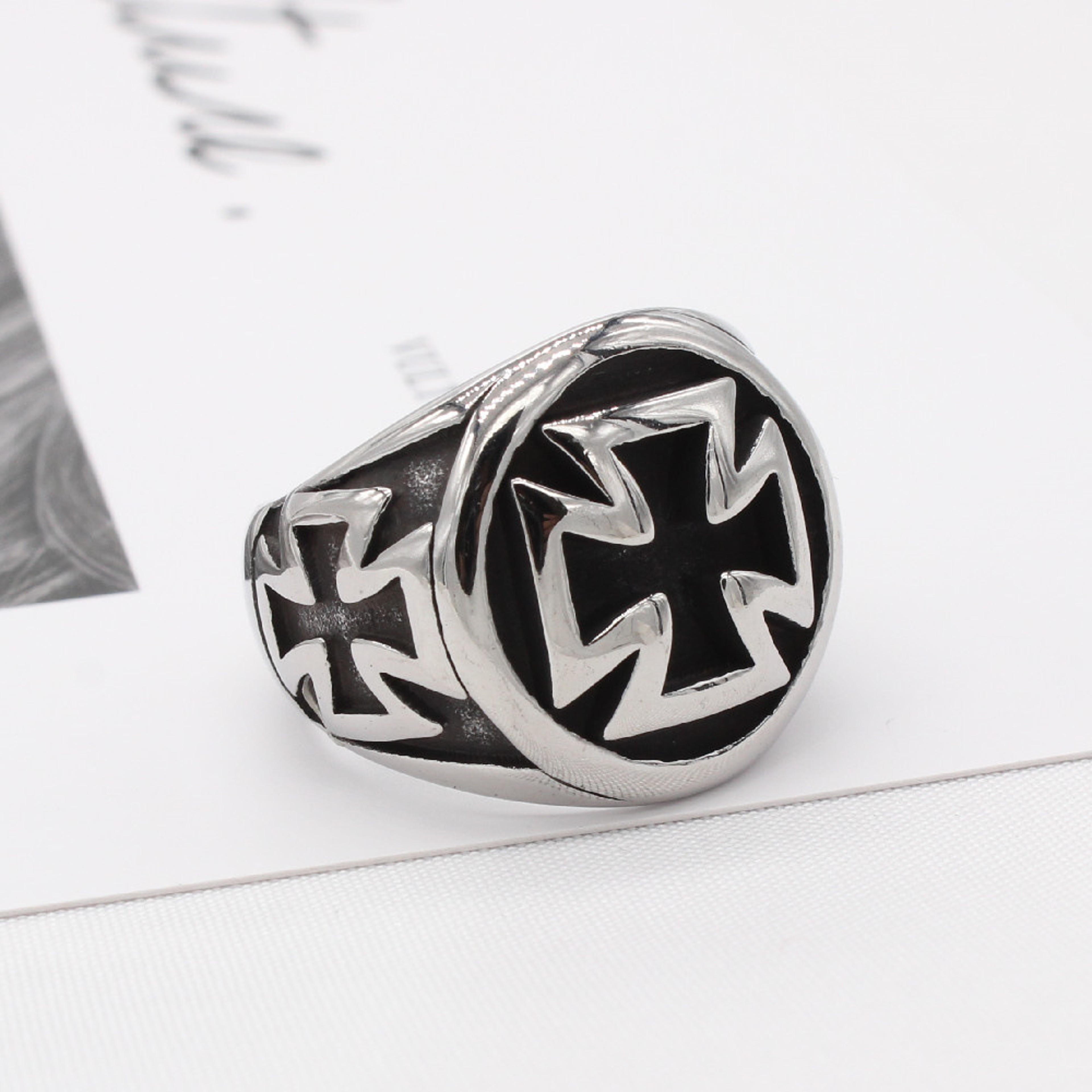 Croix de Guerre Gothic Cross Ring Adjustable Silver Punk Statement Jewelry – view 3